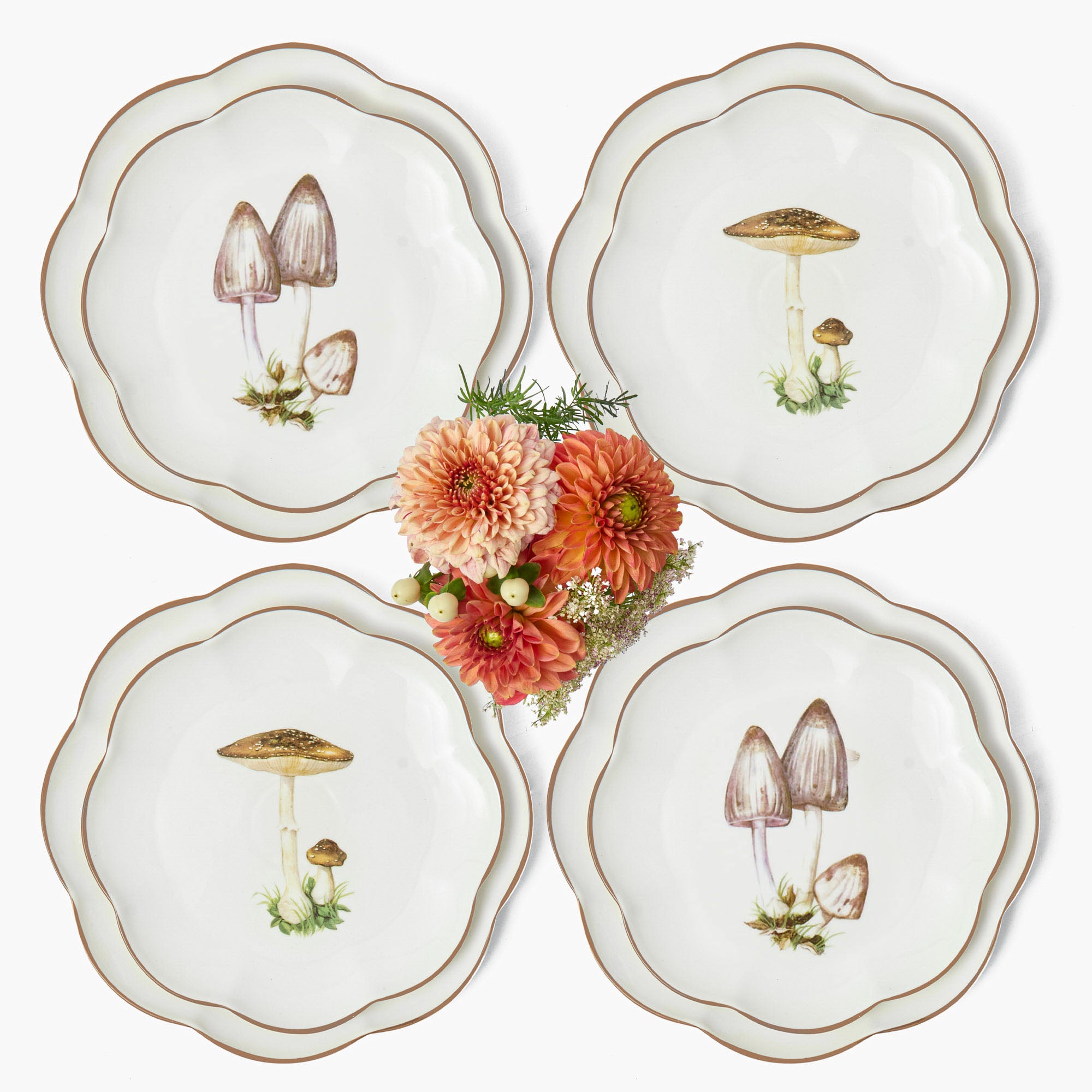 Scalloped Mushroom Dinner & Starter Plates (Set of 8)