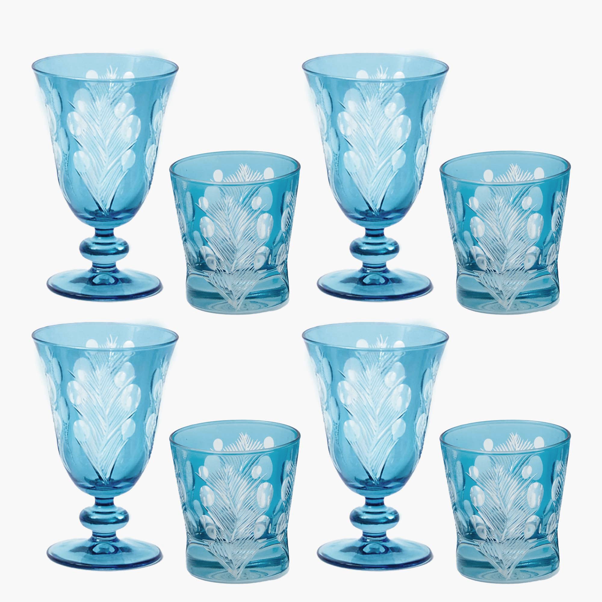 Blue Fern Engraved Glassware (Set of 8)