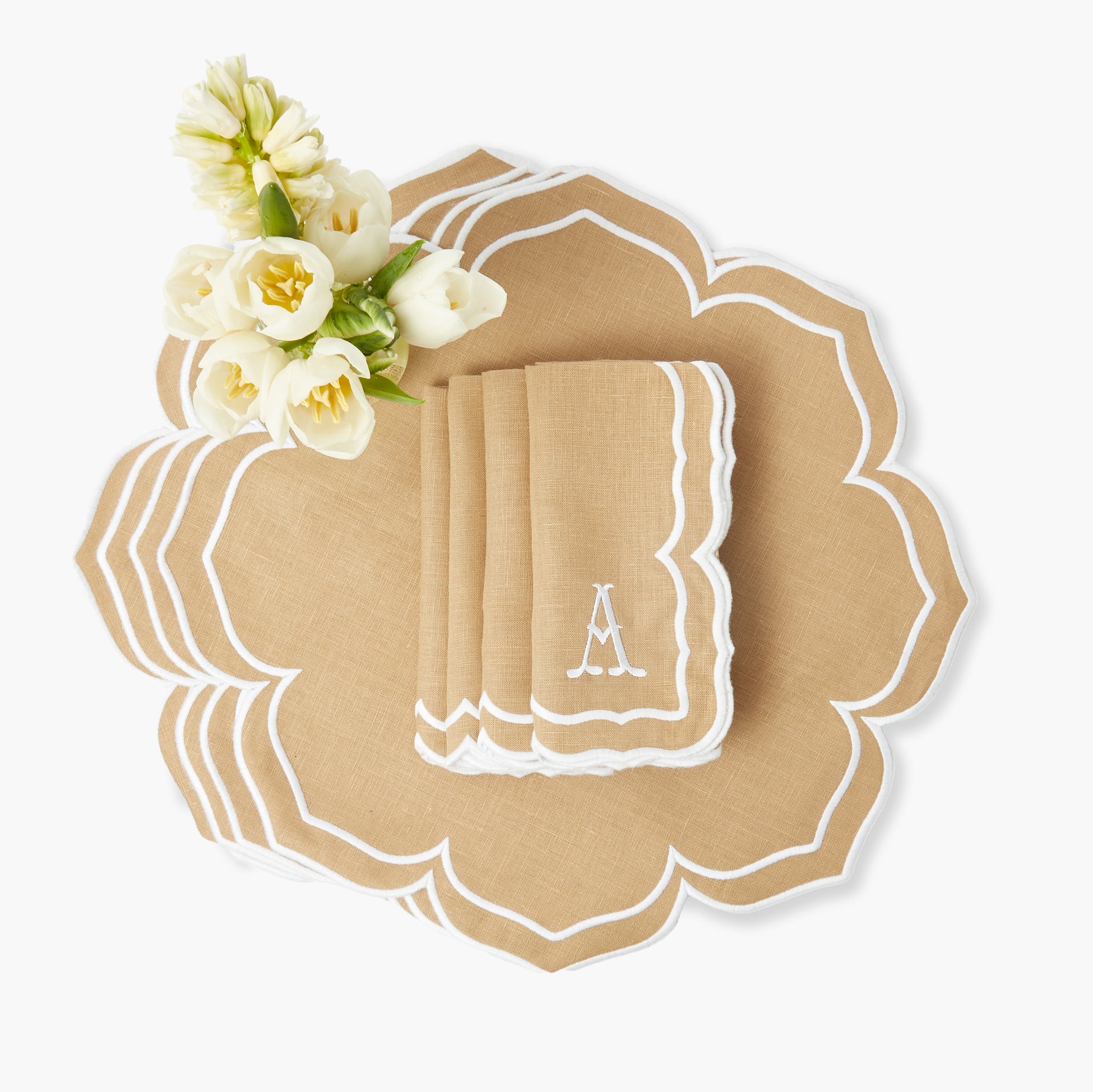 Fleur Sand Placemats & Napkins (Set of 4)