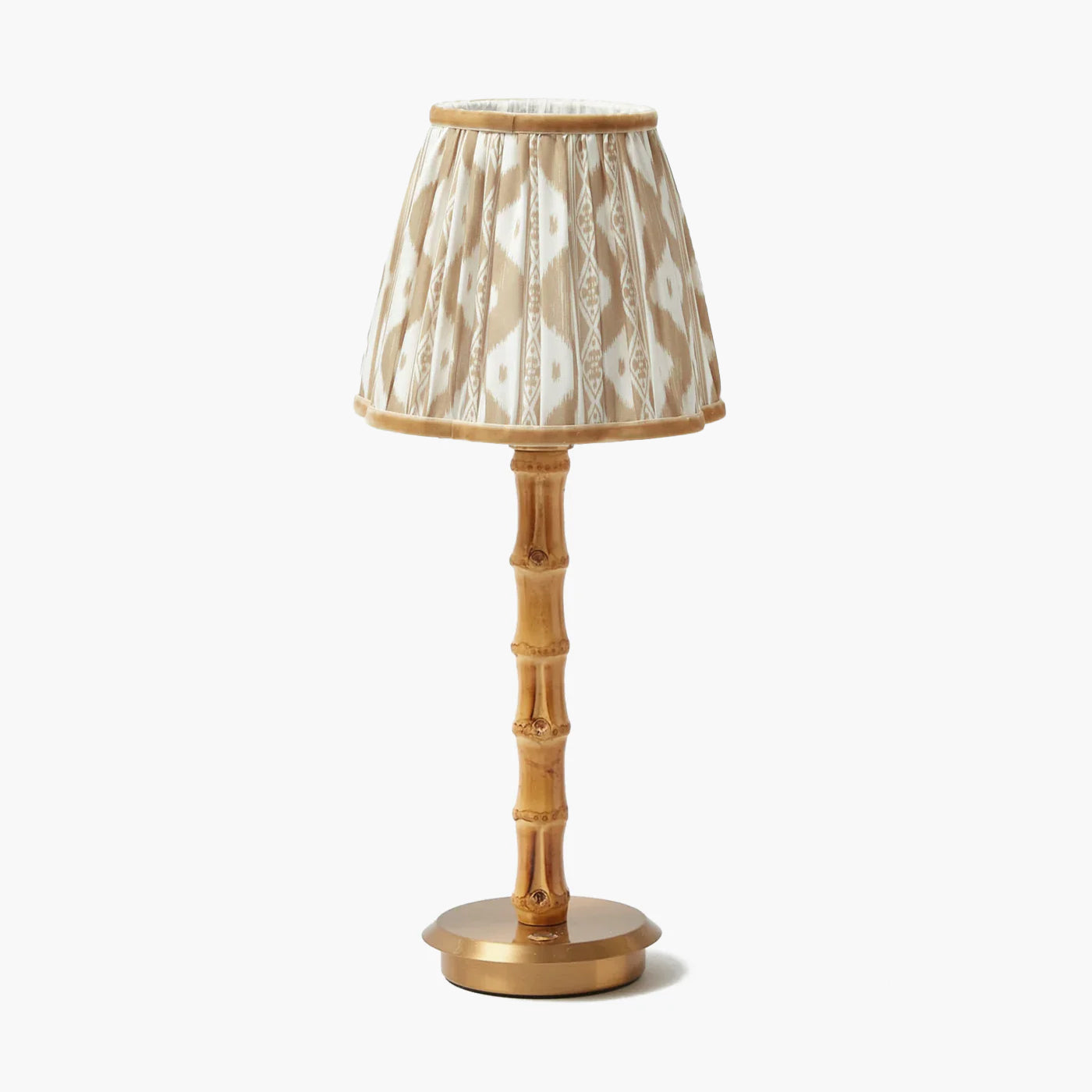 Rechargeable Bamboo Lamp with Putty Ikat Shade (18cm)