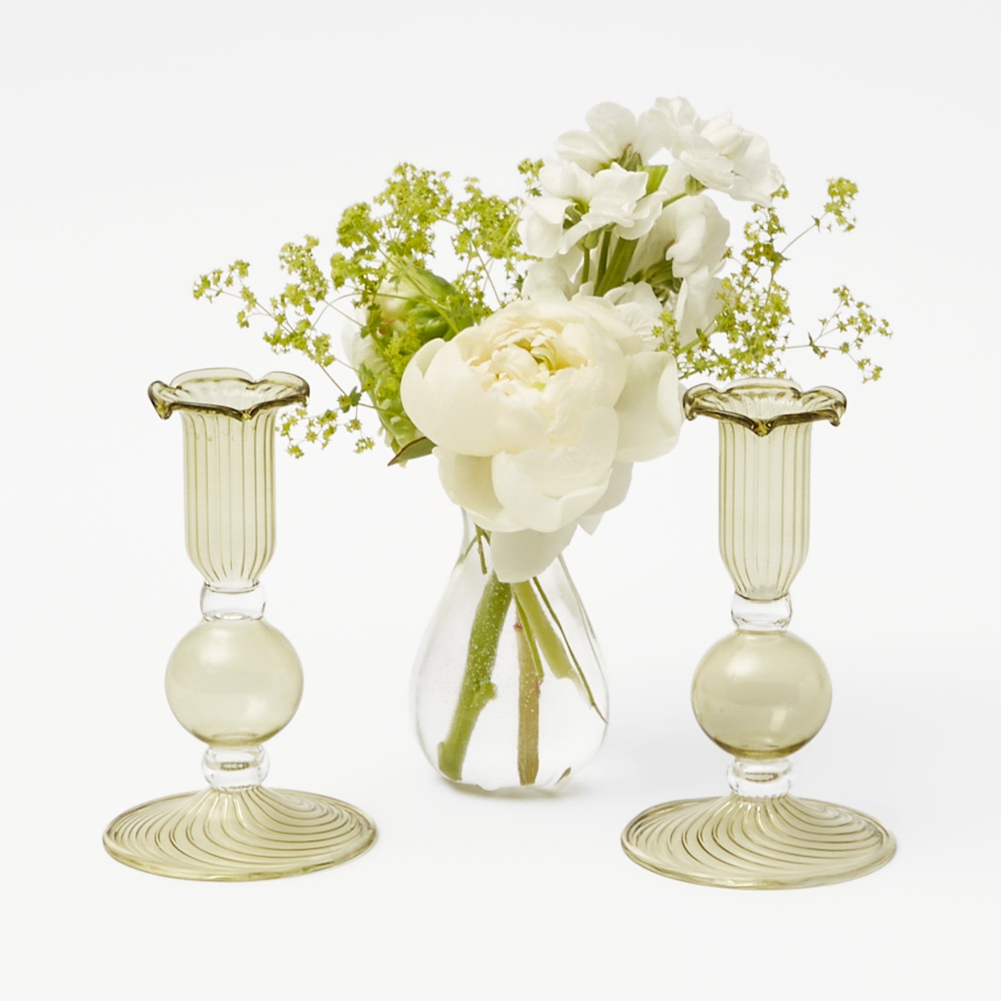 Small Eden Green Candle Holders (Pair)