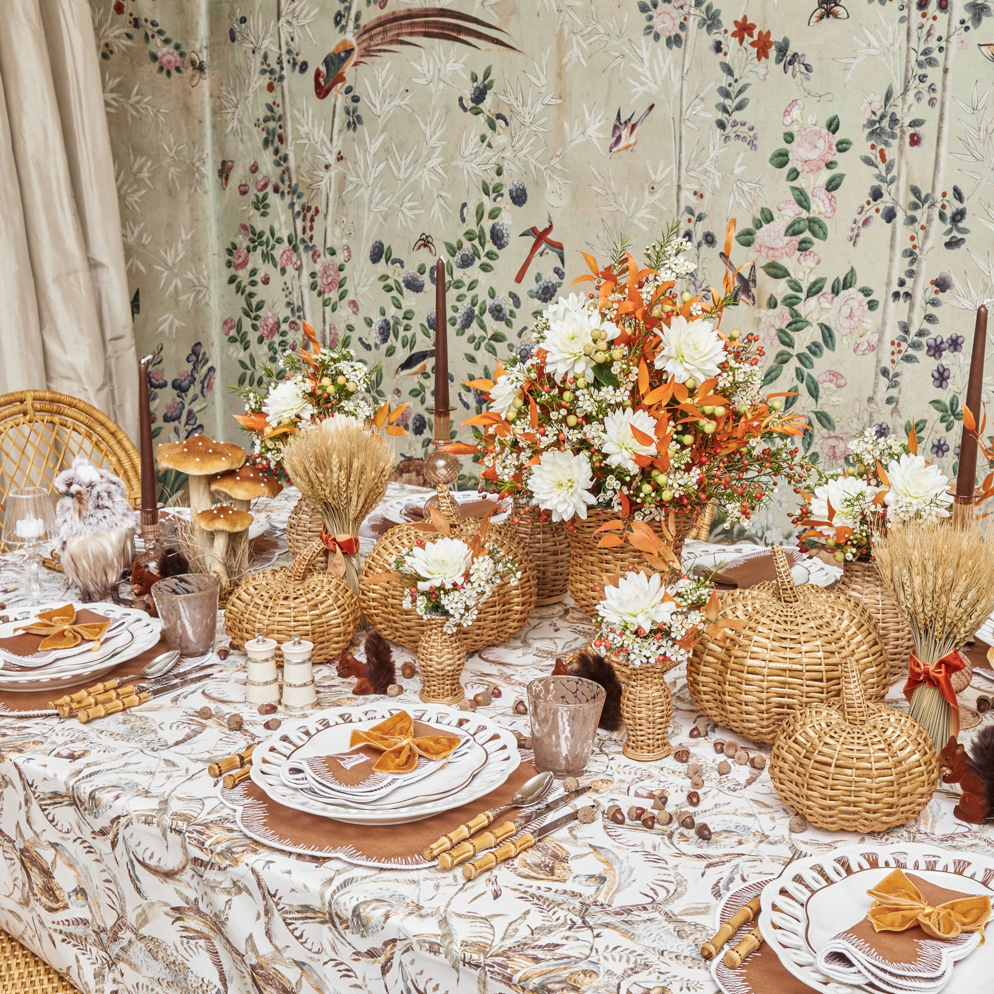 Experience woodland whimsy with the Natural Rattan Pumpkin Family.