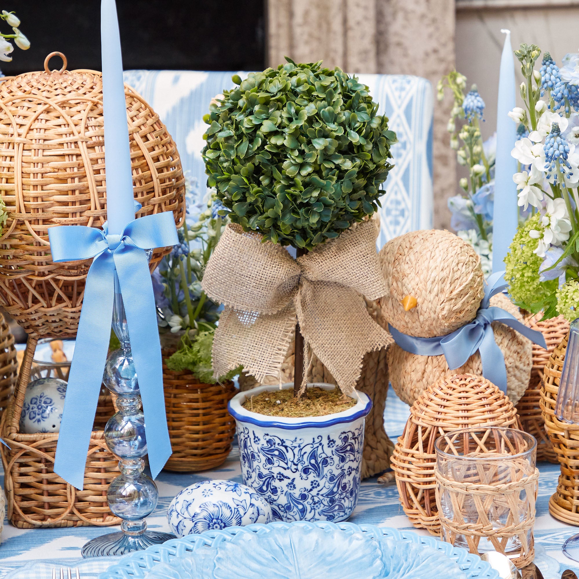 Chinoiserie Faux Potted Boxwood Tree (Pair)