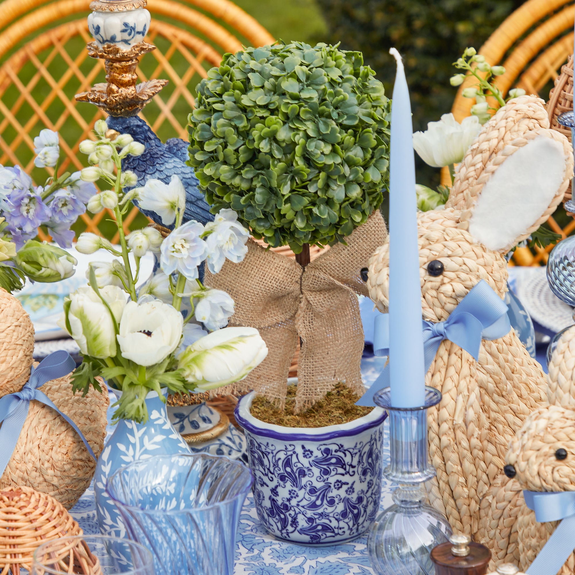 Chinoiserie Faux Potted Boxwood Tree (Pair)