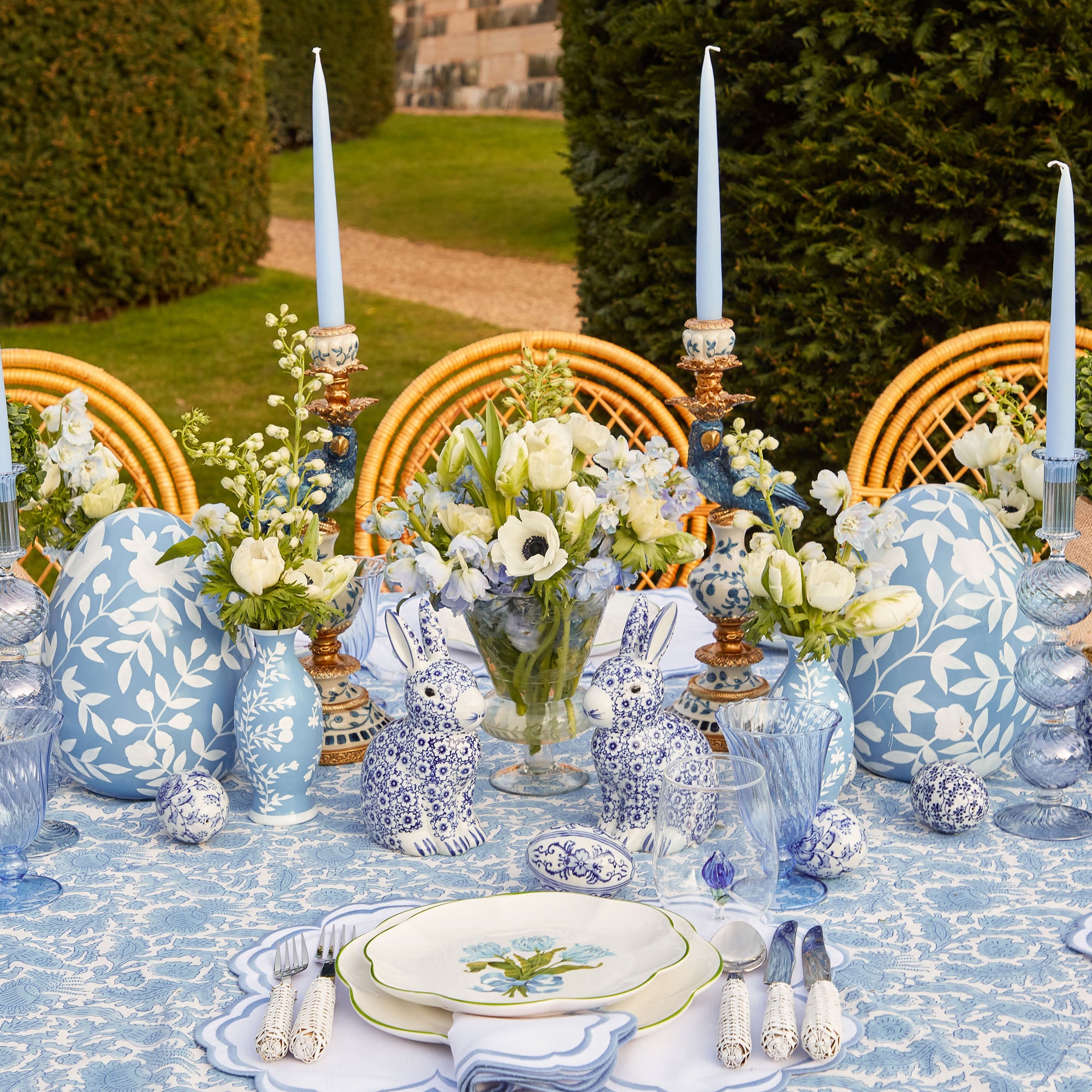 Large Blue Floral Tole Egg