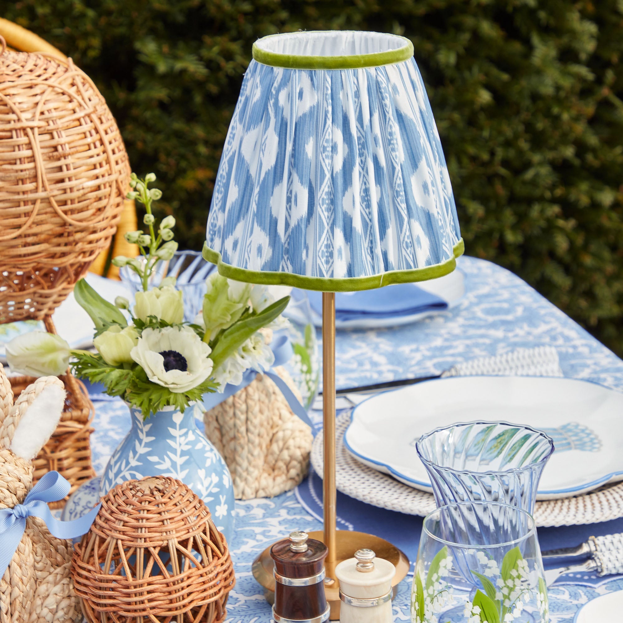 Tall Rechargeable Lamp with Blue & Green Ikat Shade (18cm)