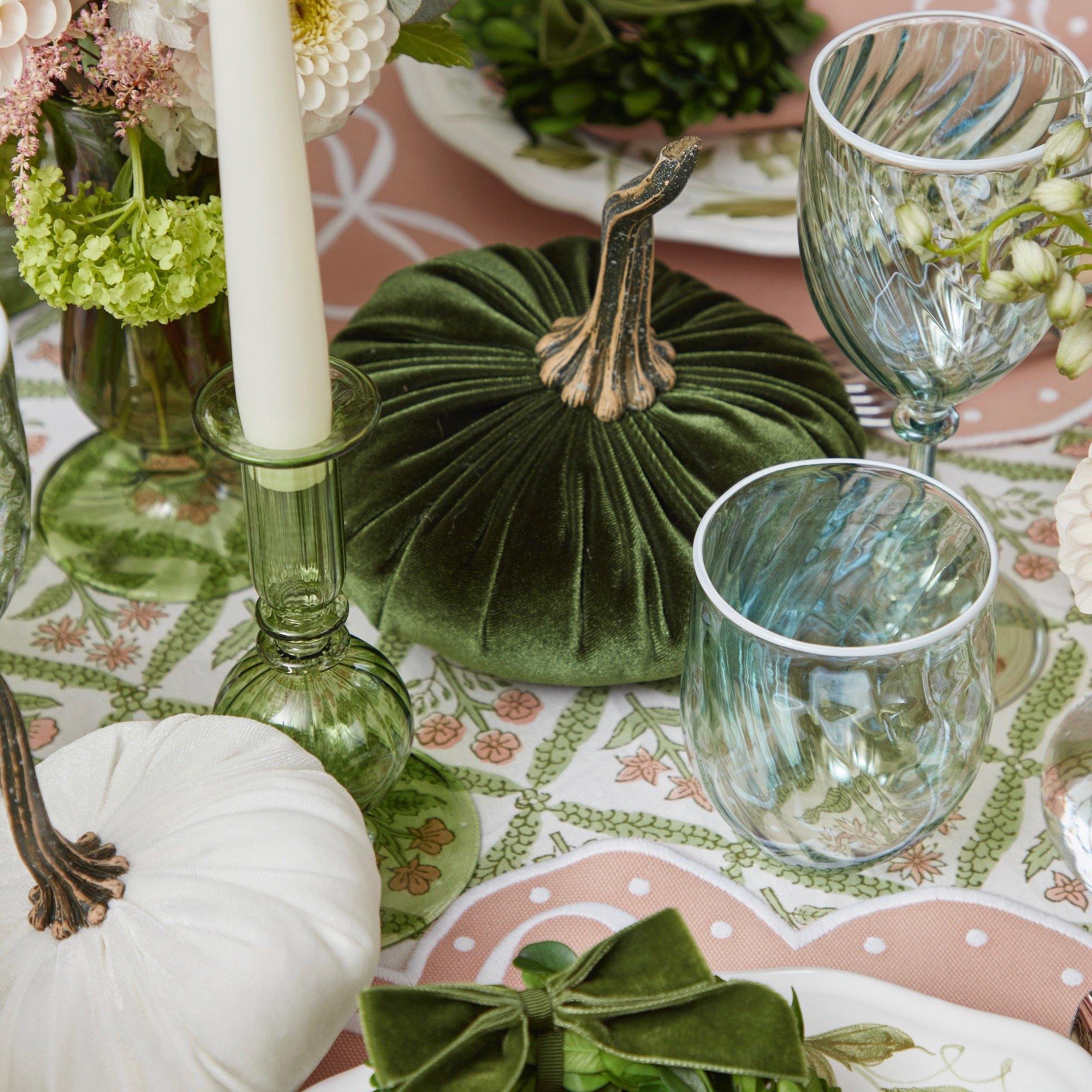 Moss Green & White Velvet Pumpkin Family