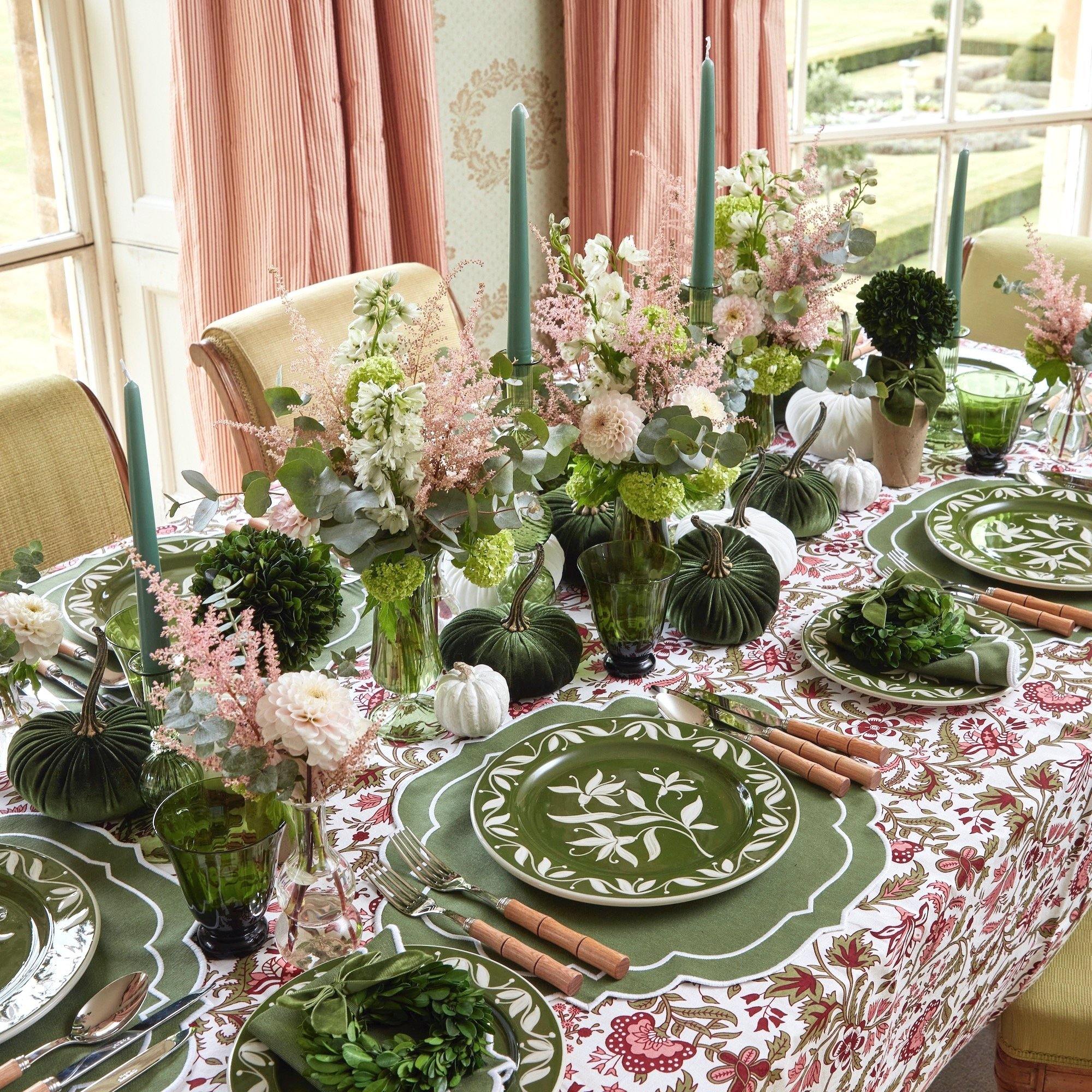 Moss Green & White Velvet Pumpkin Family