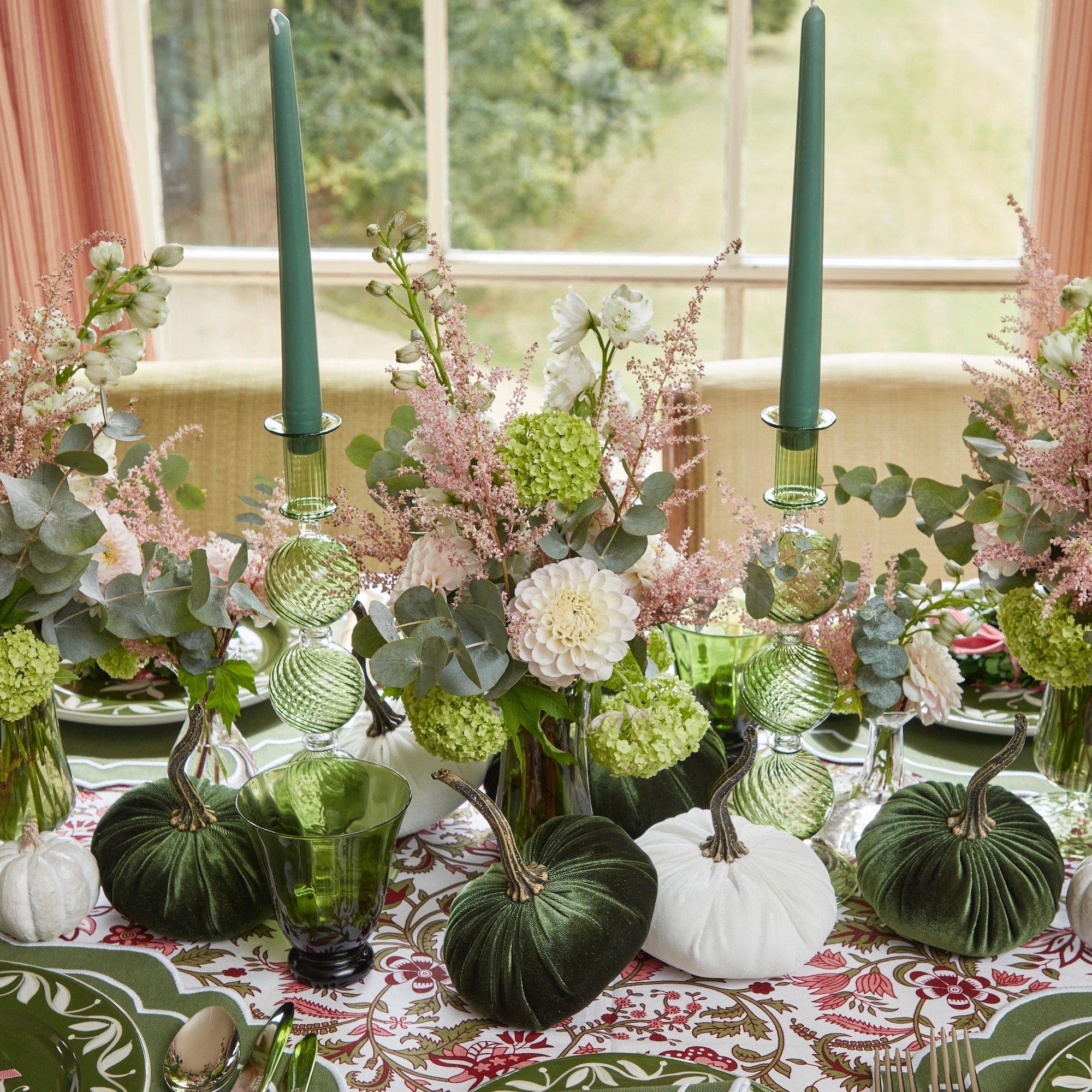 Moss Green & White Velvet Pumpkin Family