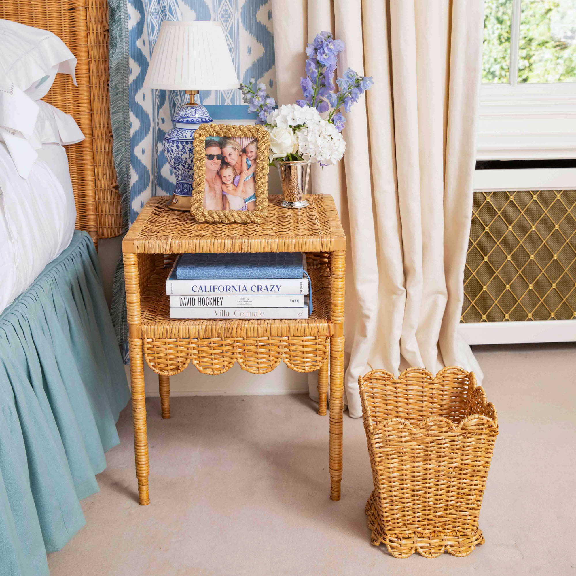 Scalloped Rattan Waste Paper Bin