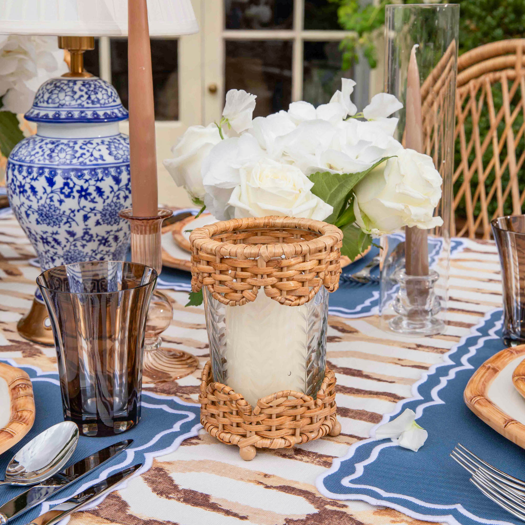 Small Helena Rattan Hurricane Lantern (Pair)