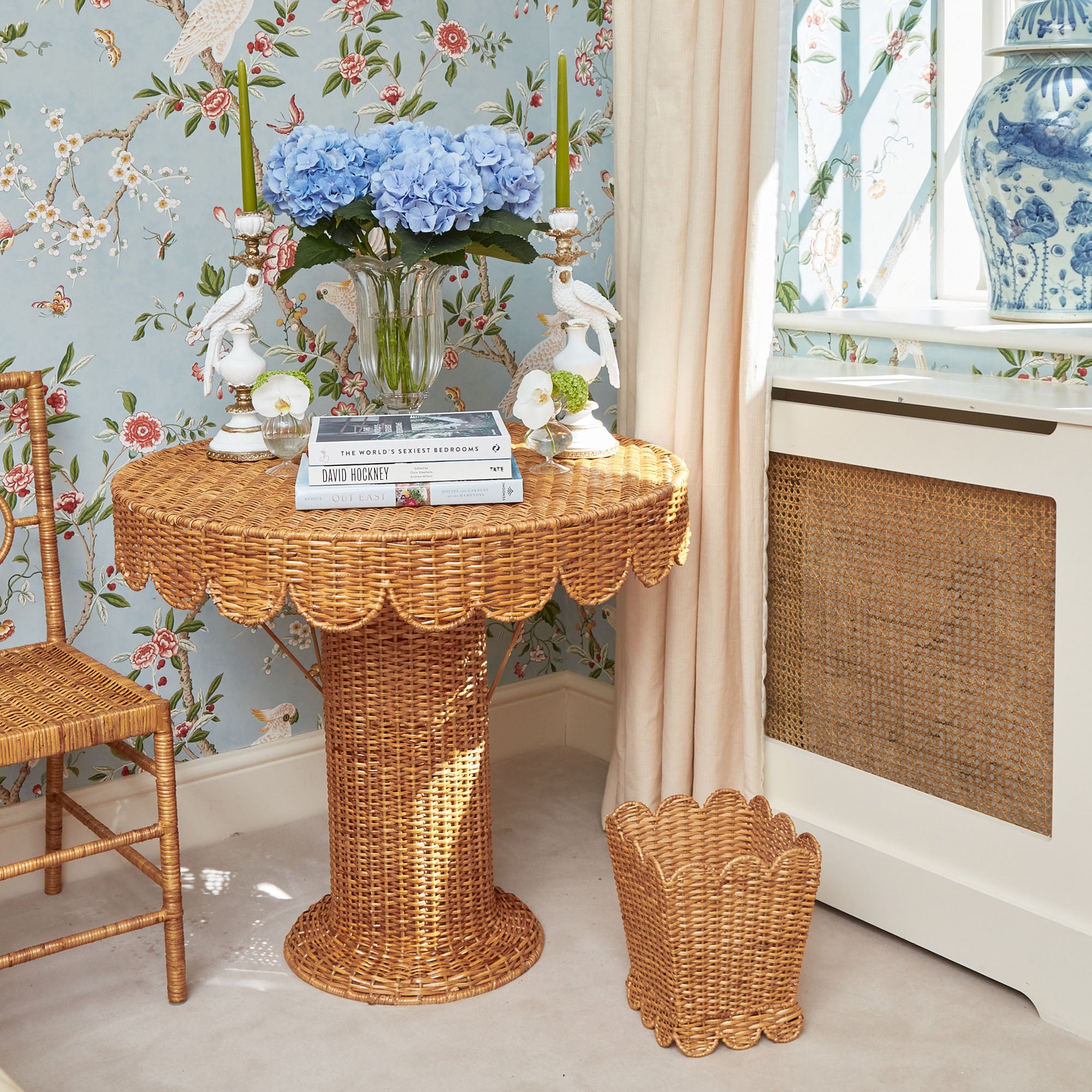 Scalloped Rattan Waste Paper Bin