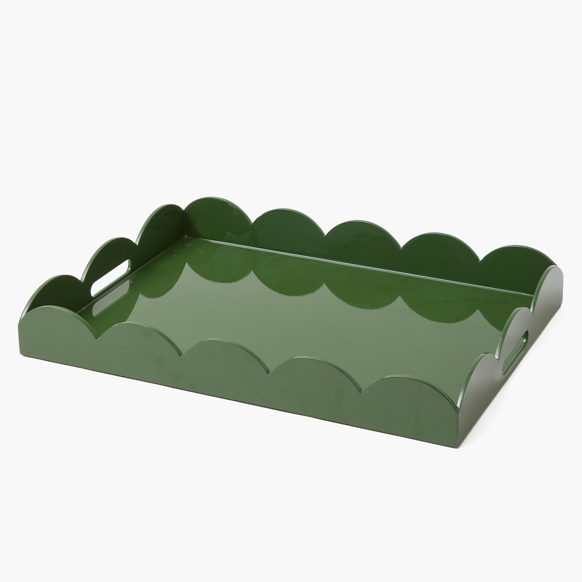 Large Olive Scalloped Lacquer Tray