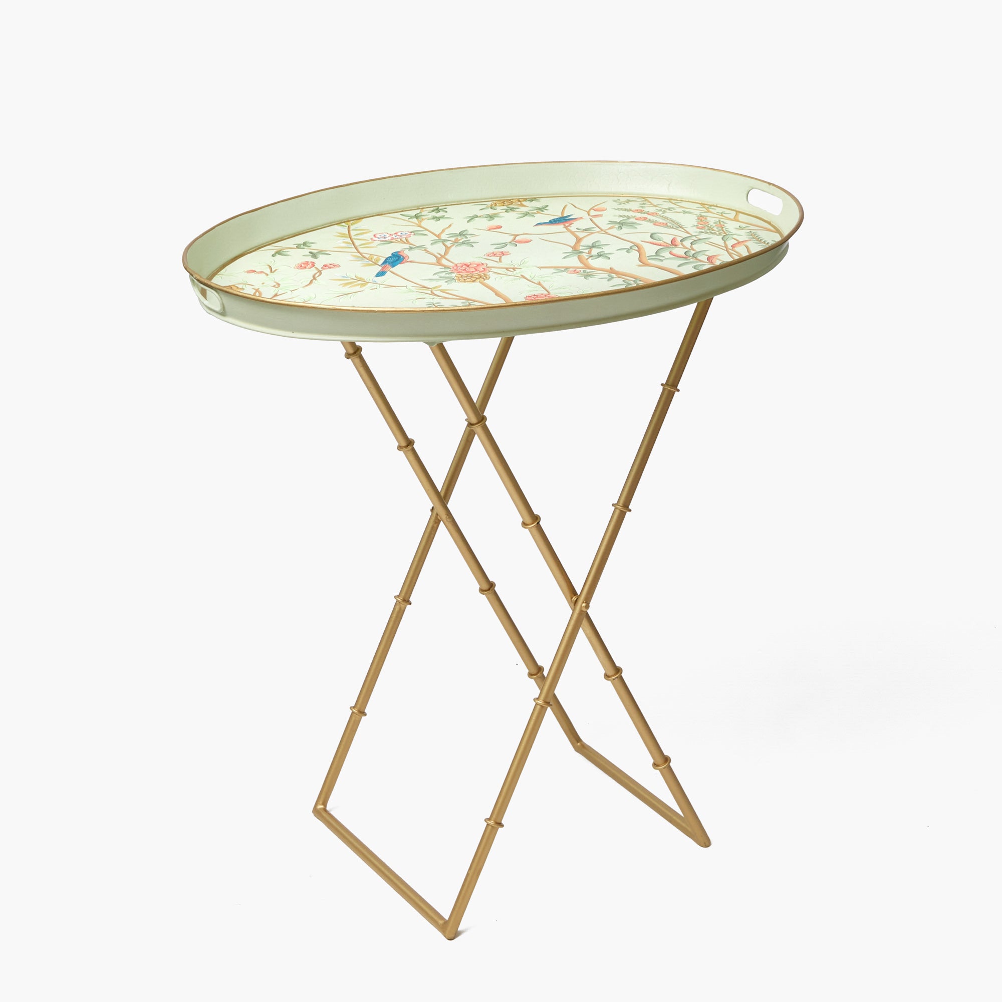 Chinoiserie Tole Round Tray with Stand
