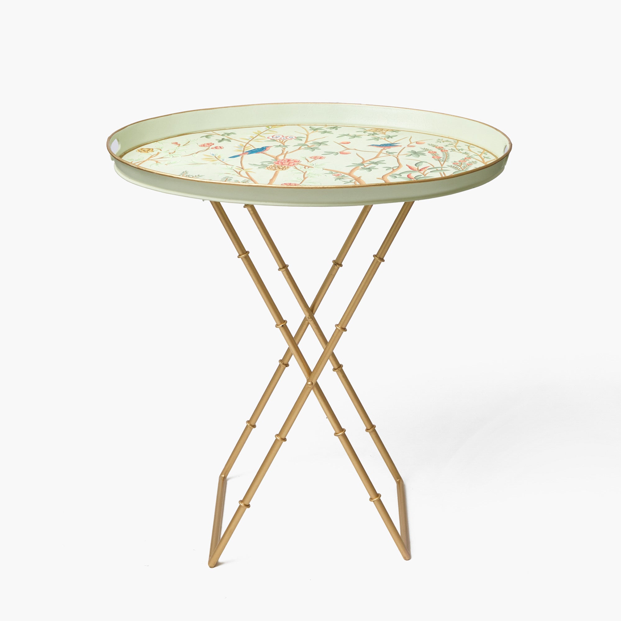 Chinoiserie Tole Round Tray with Stand