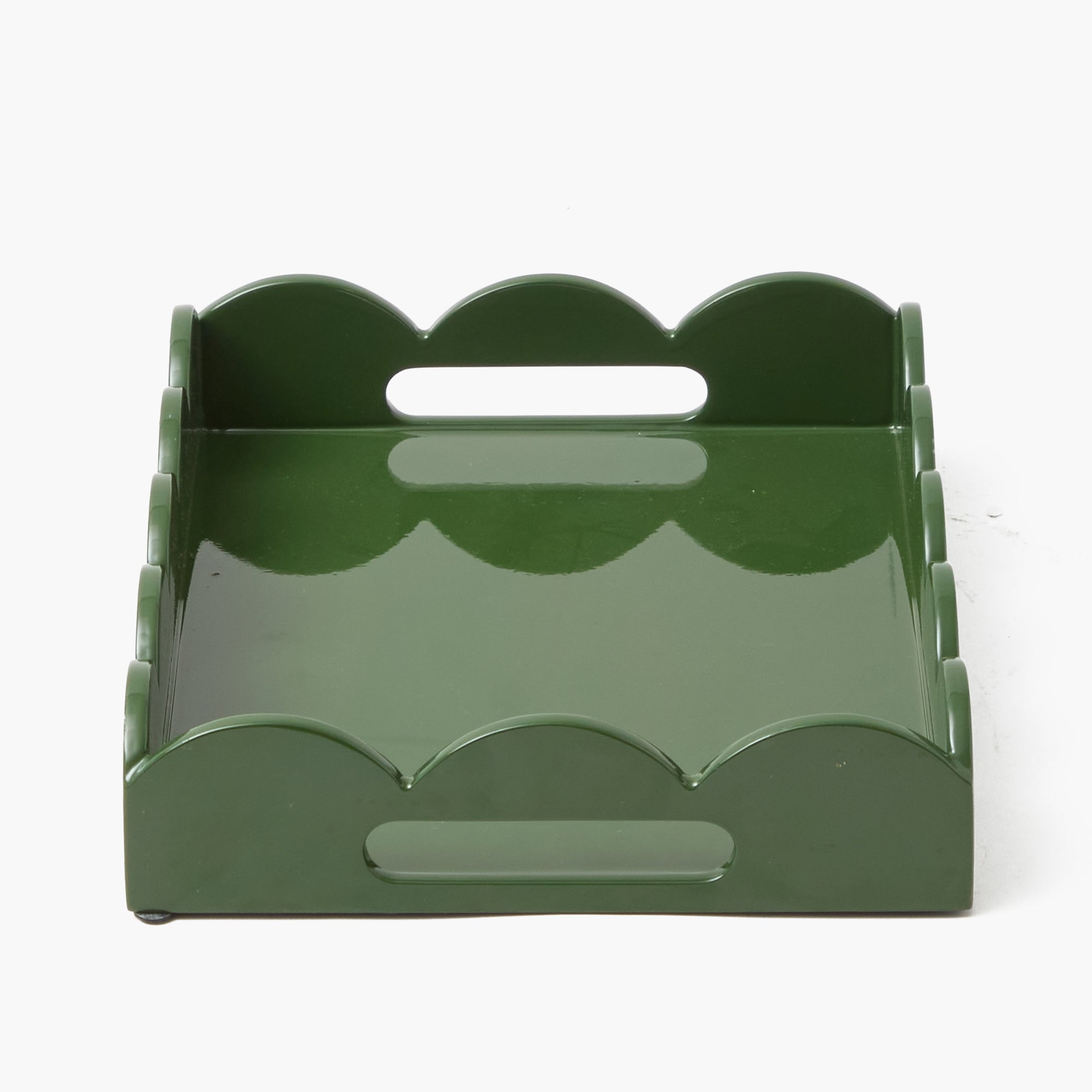 Small Olive Scalloped Lacquer Tray