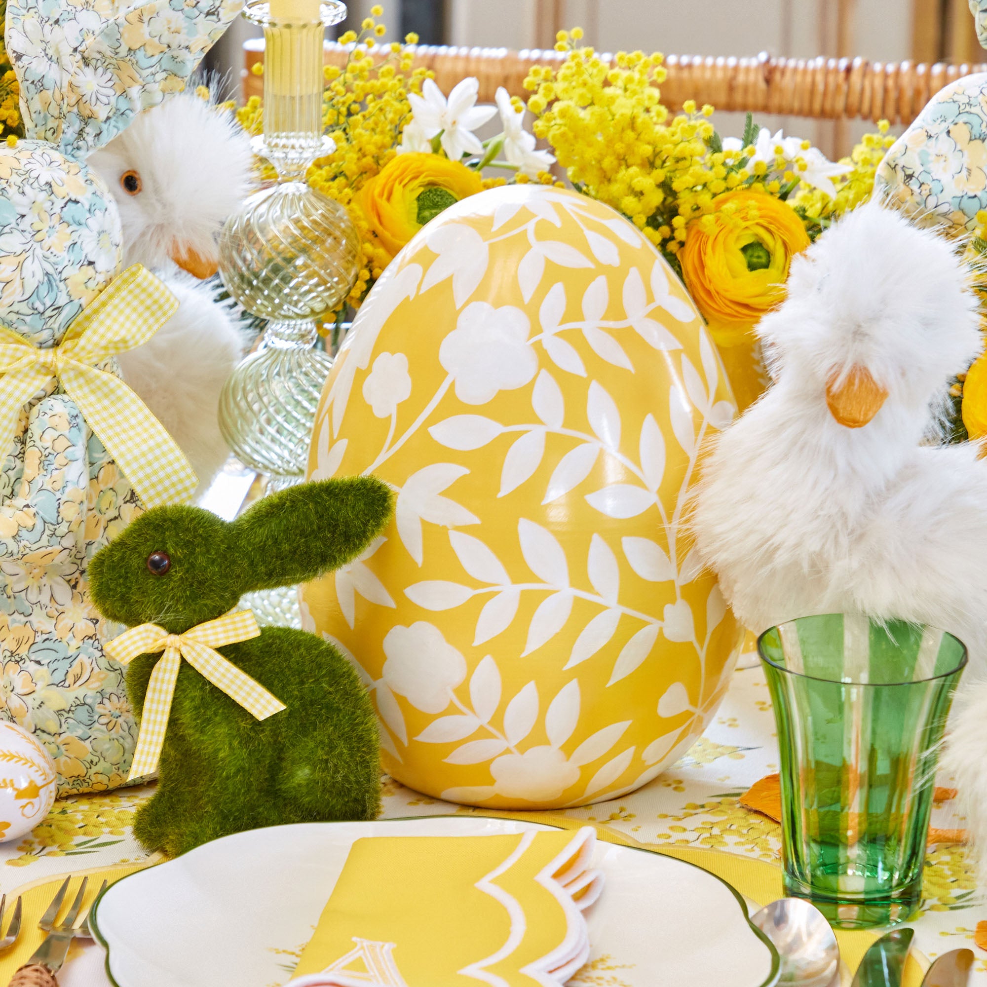 Large Yellow Floral Tole Egg