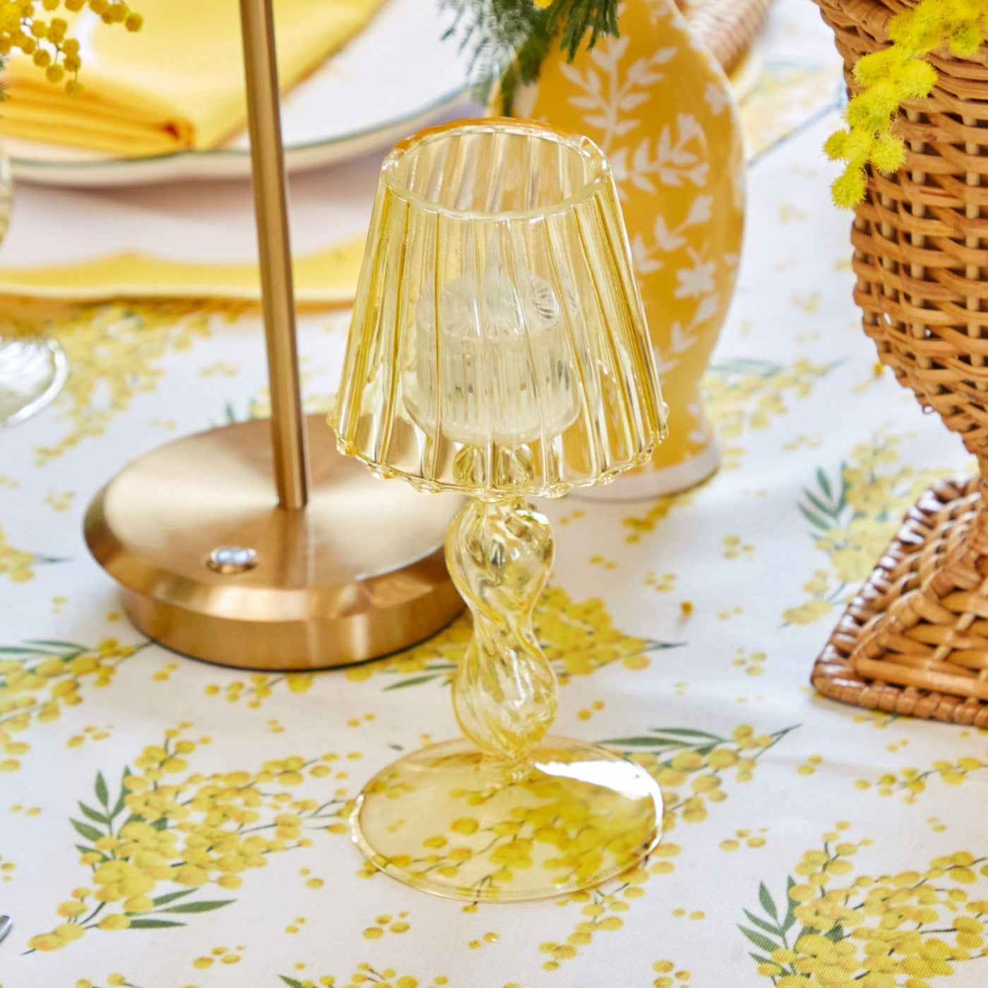 Yellow Glass Lantern Tea Light Holder (Pair) - 18cm