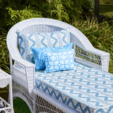 White Rattan Sun Lounger with Blue Ikat Cushion