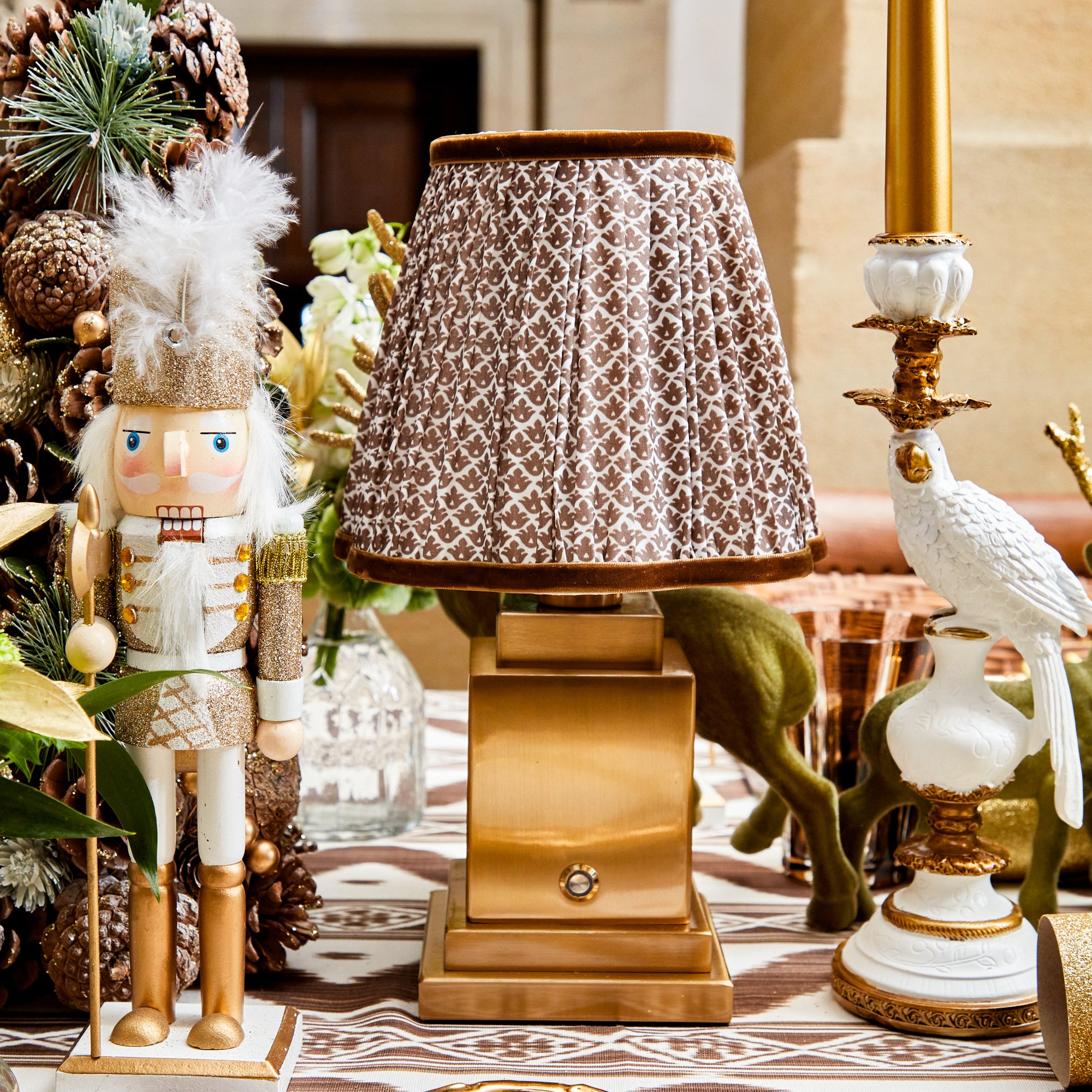 Square Rechargeable Lamp with Chocolate Lotus Shade (18cm)