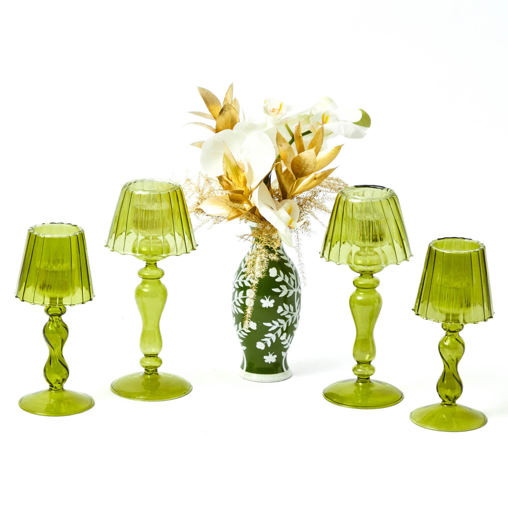 Olive Glass Lantern Tea Light Holder (Pair) - 18 cm