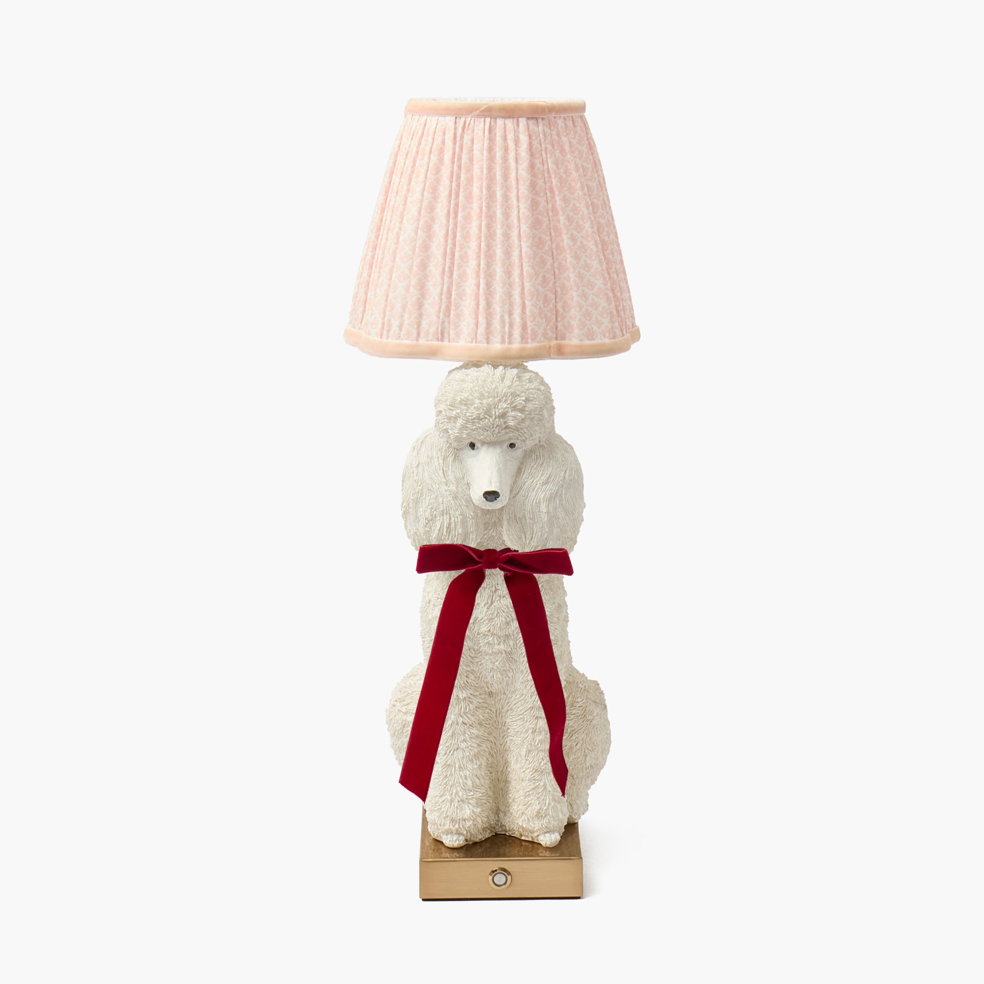 Red Ribboned Fifi Poodle Rechargeable Lamp with Pink Lotus Shade (18cm)