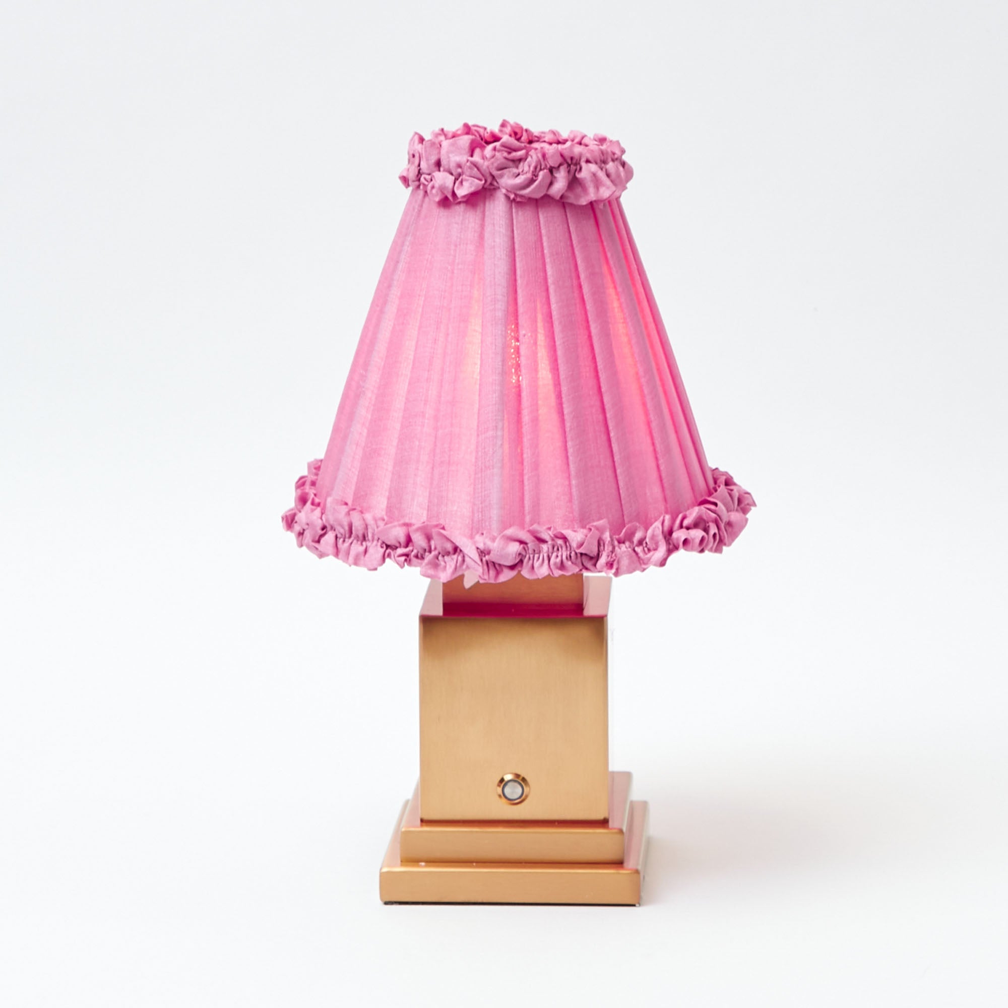 Square Rechargeable Lamp with Pink Frilled Shade (18cm)