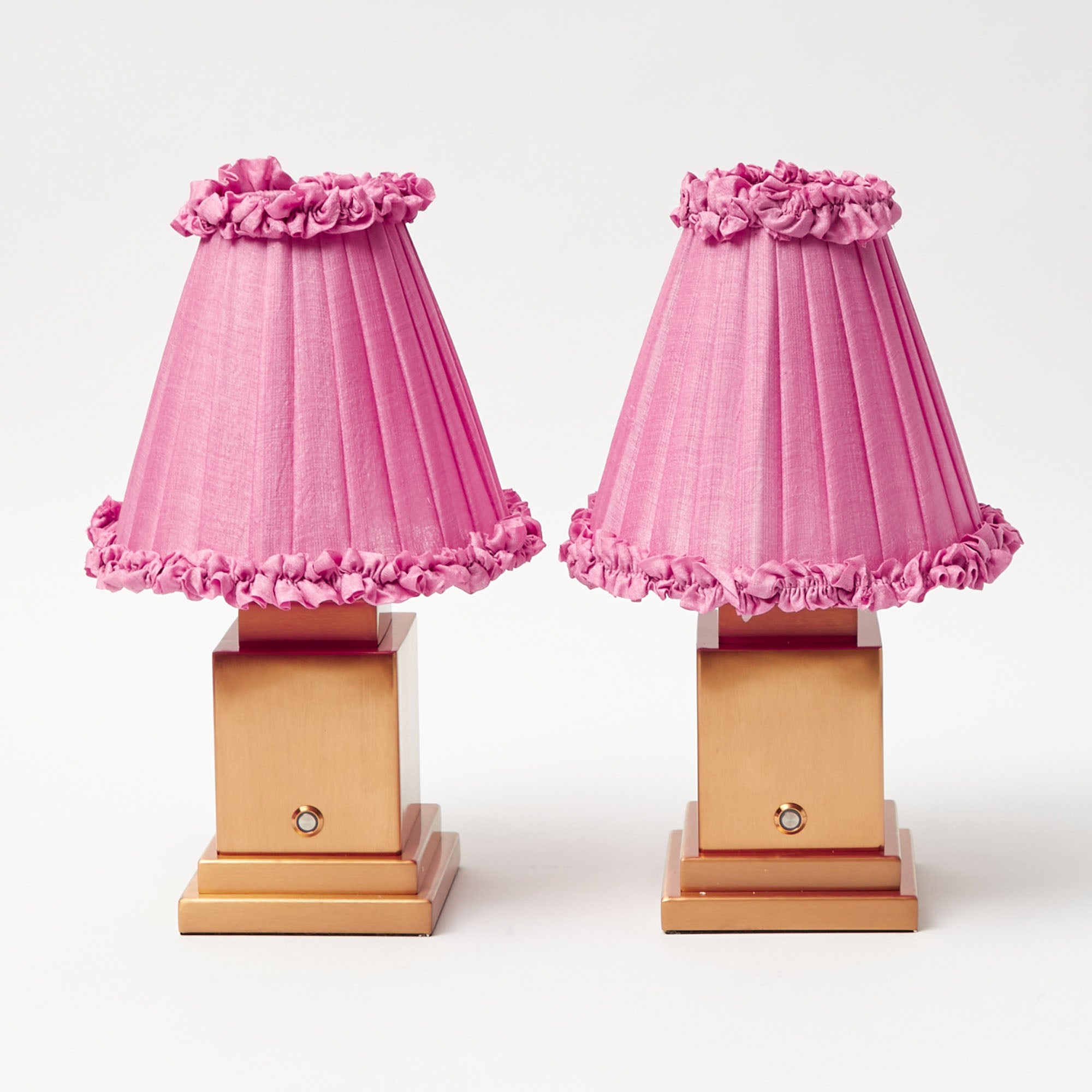 Square Rechargeable Lamp with Pink Frilled Shade (18cm)