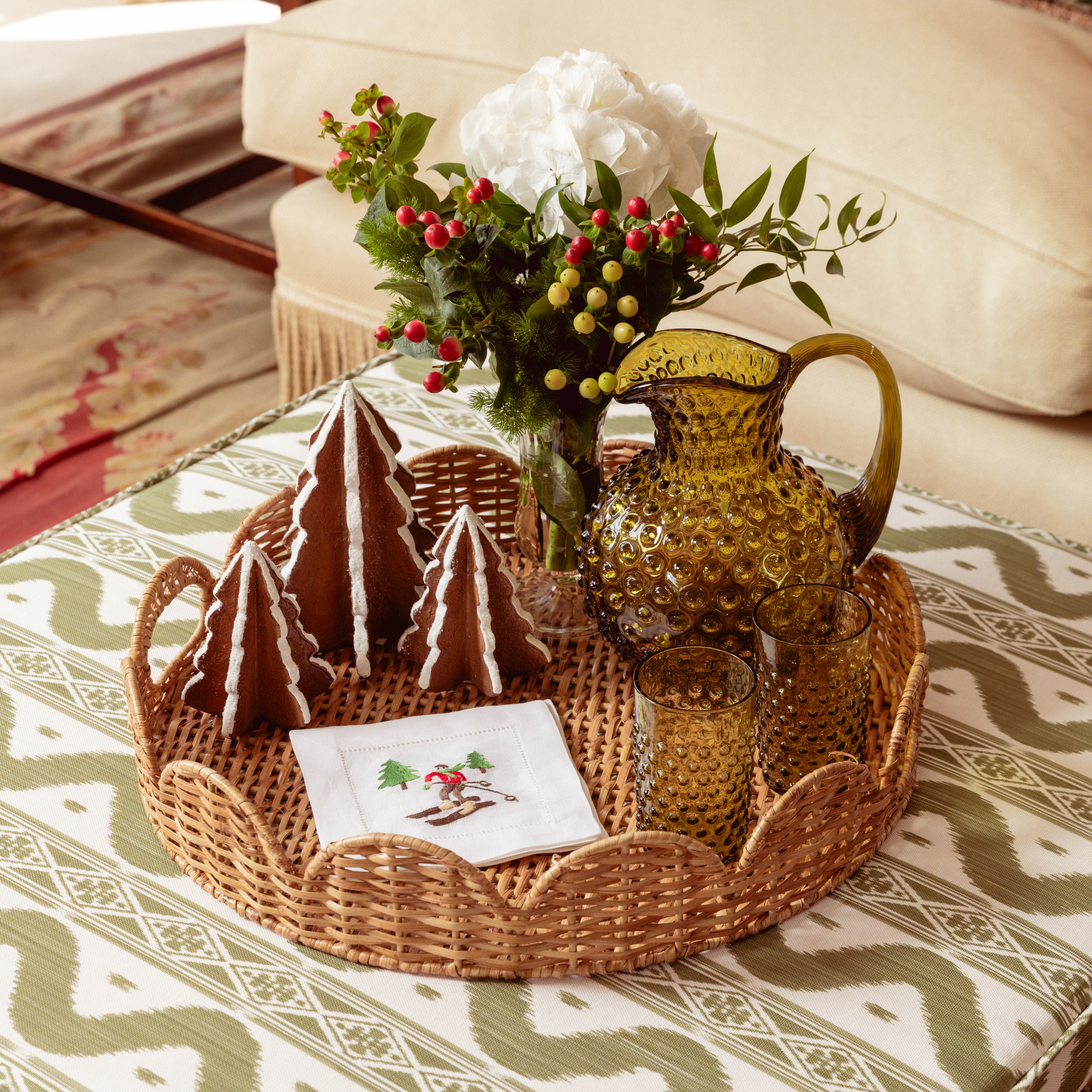 Vivienne Rattan Scalloped Ottoman
