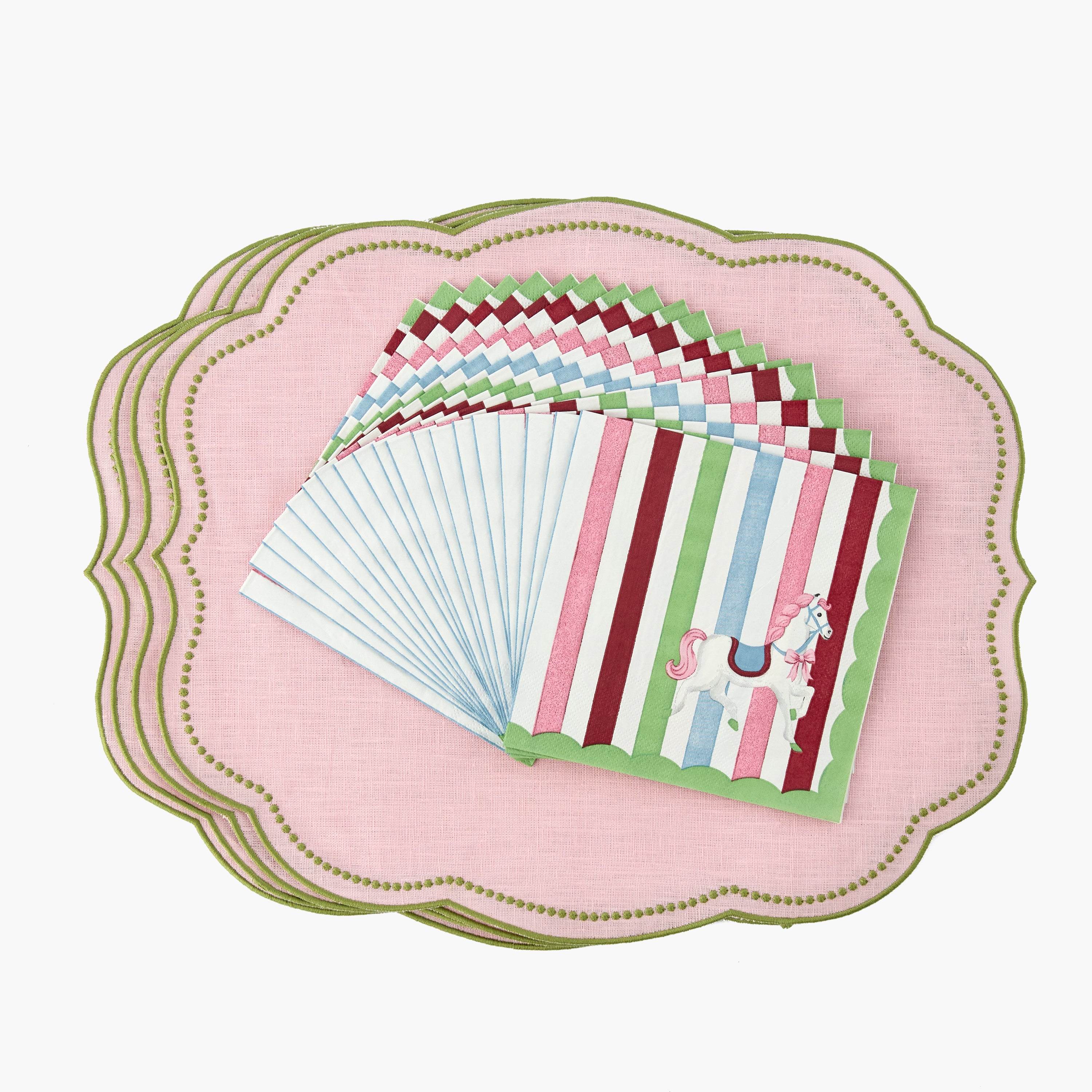 Eloise Pink & Green Linen Placemats (Set of 4)