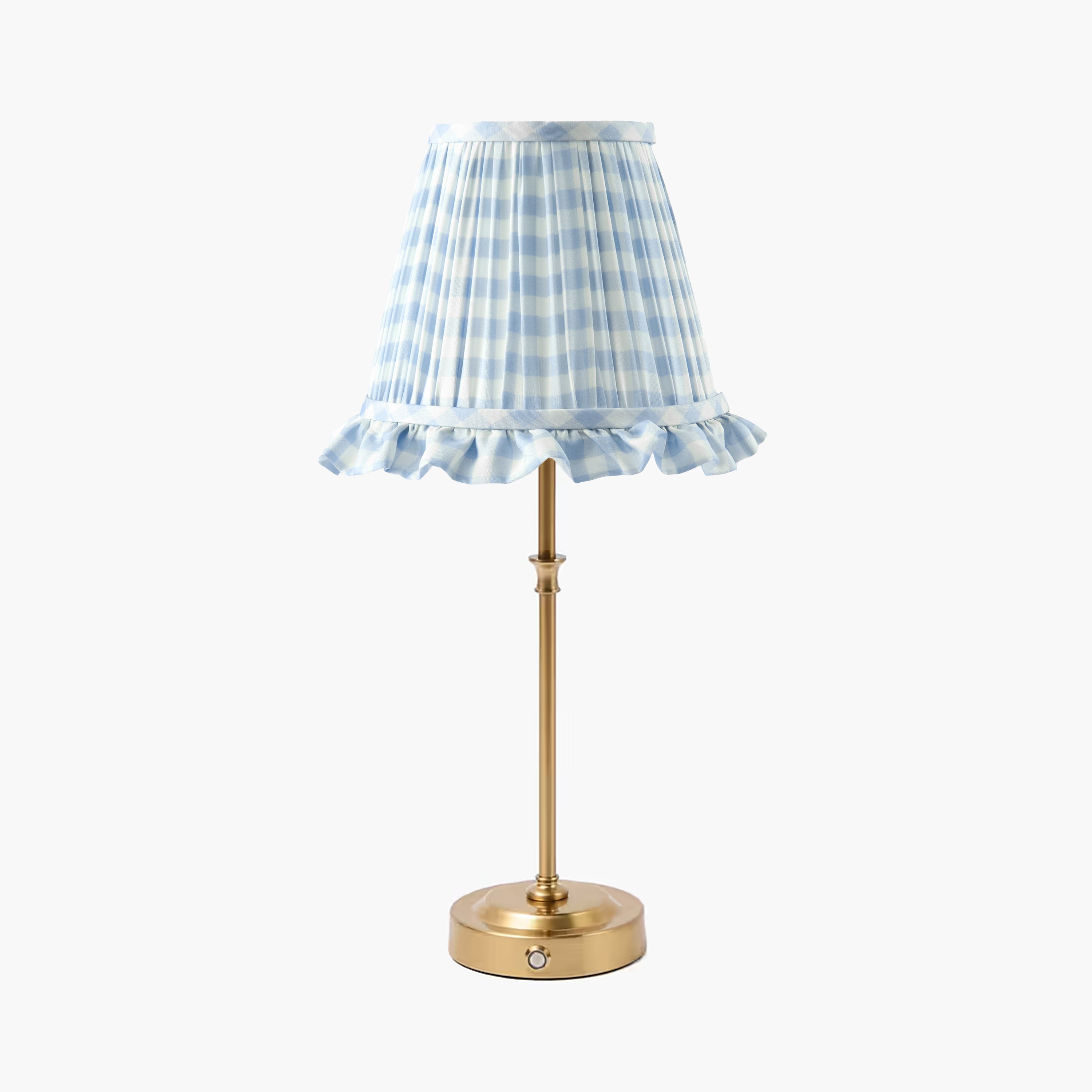 Edie Rechargeable Lamp with Blue Gingham Ruffle Shade (18cm)