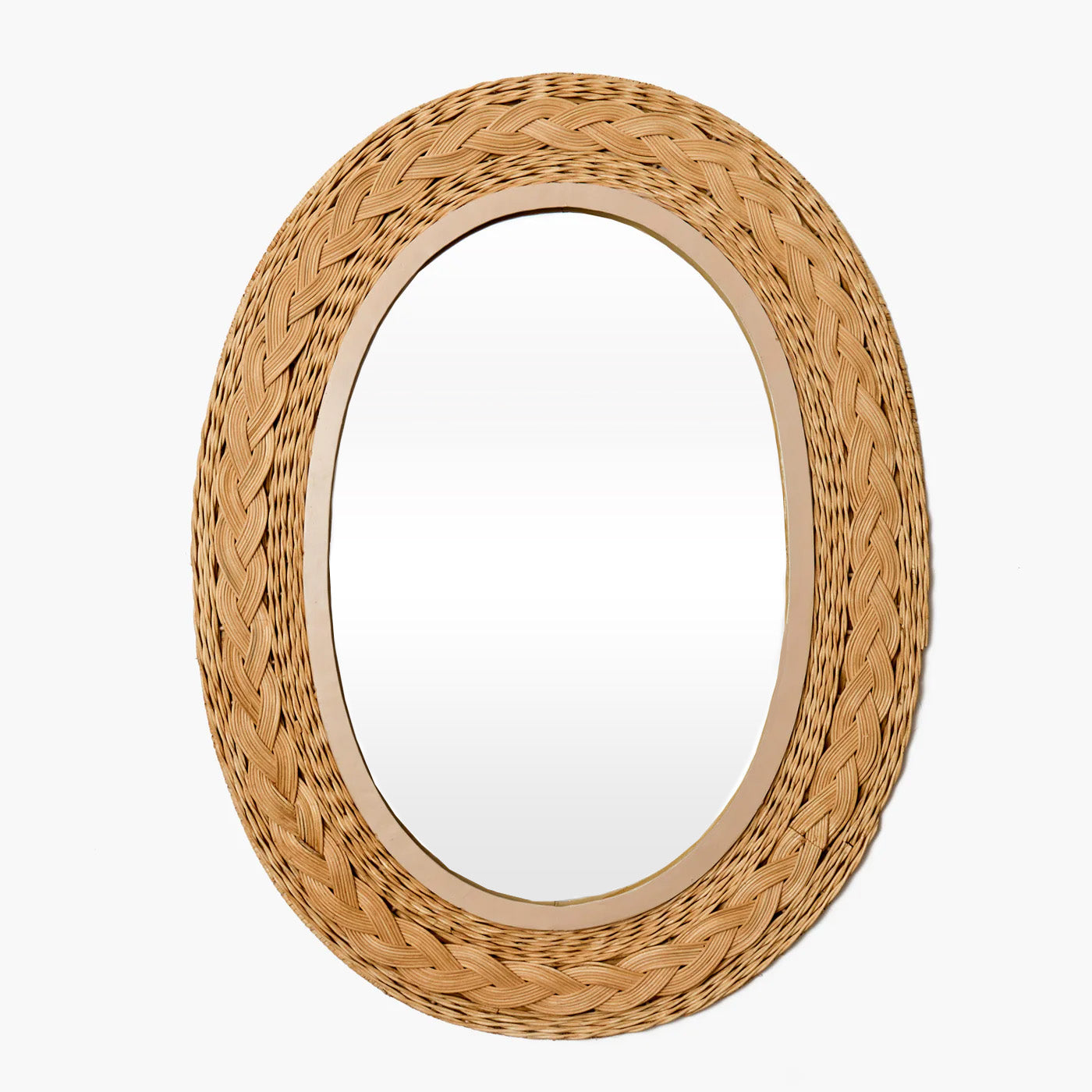 Oval Braided Rattan Mirror