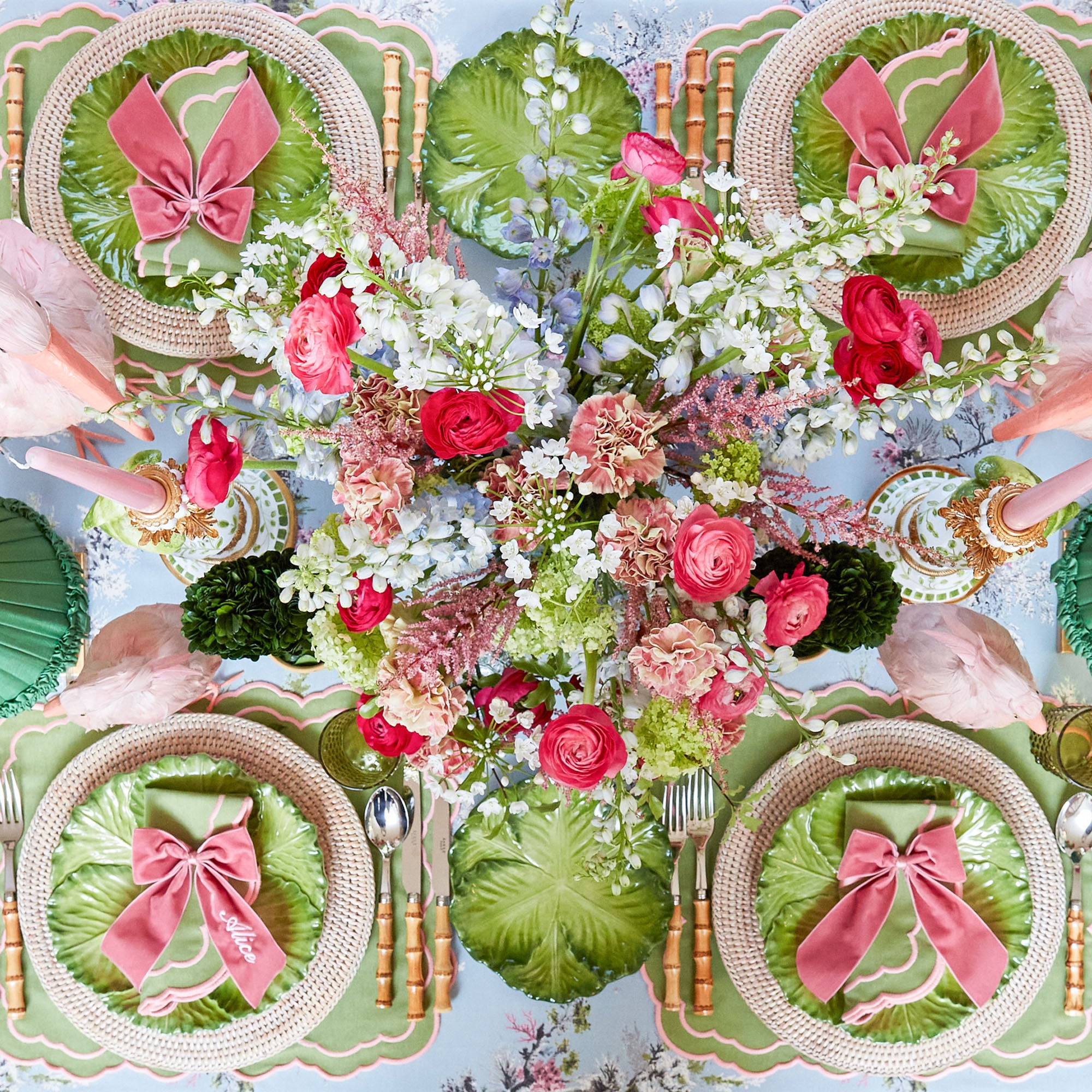 Valérie Green & Pink Napkins (Set of 4)