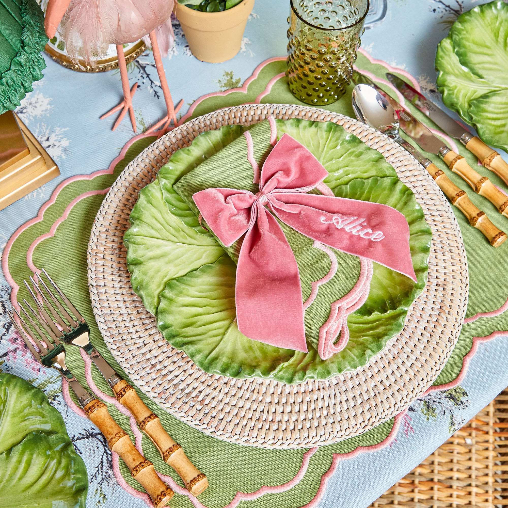 Valérie Green & Pink Napkins (Set of 4)