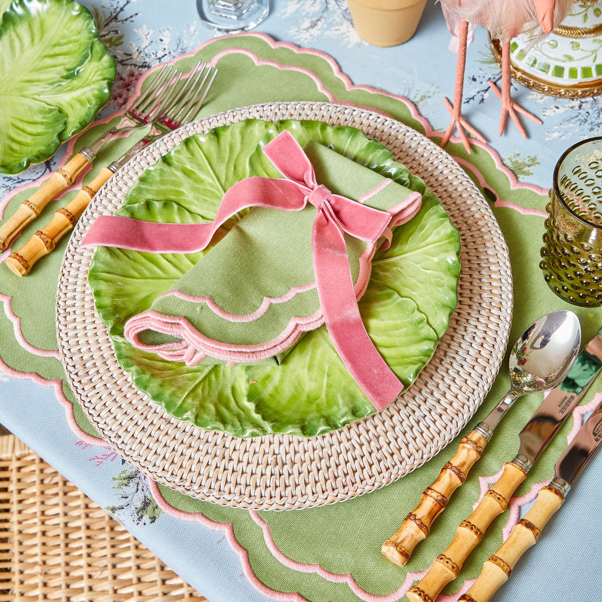 Valérie Green & Pink Napkins (Set of 4)