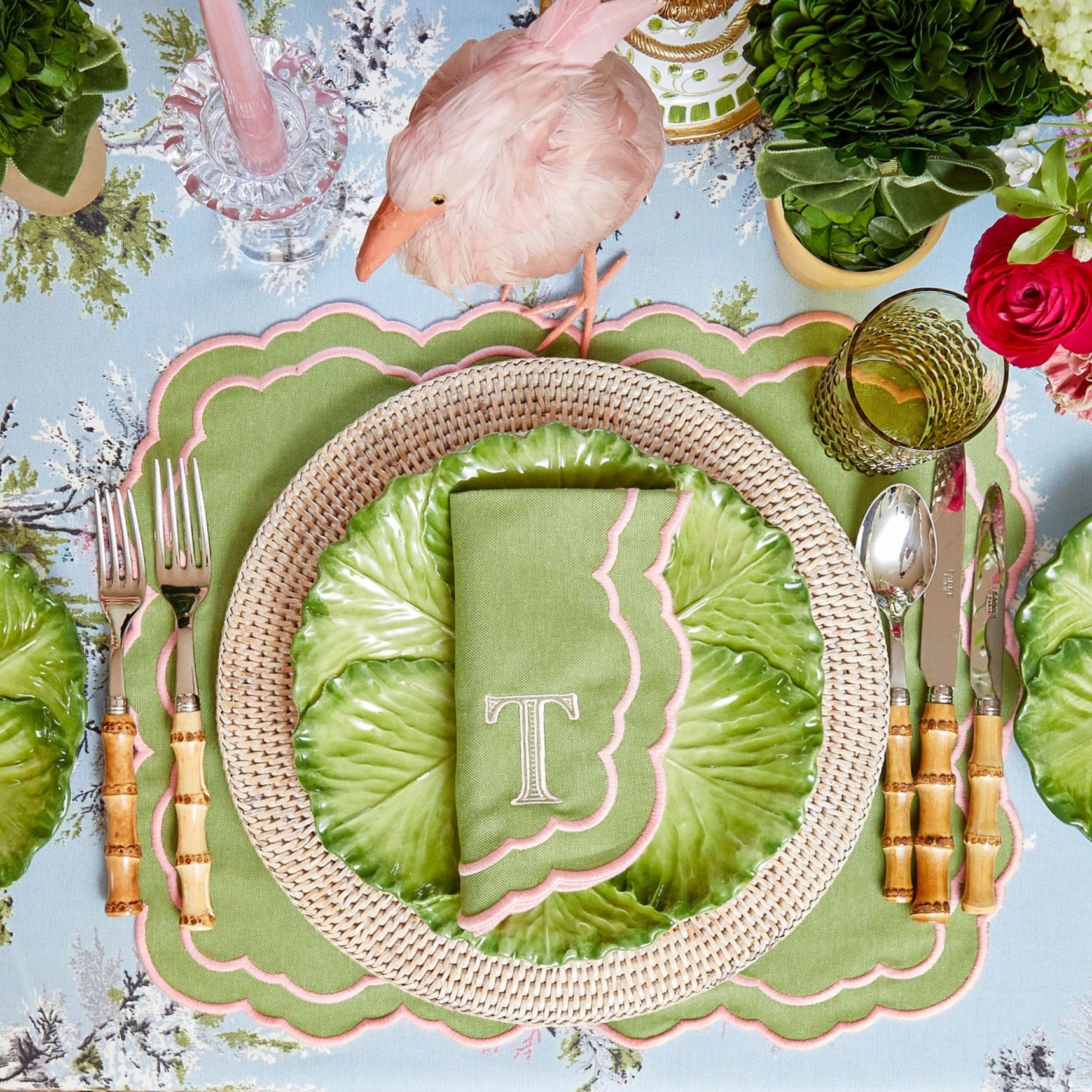 Valérie Green & Pink Napkins (Set of 4)