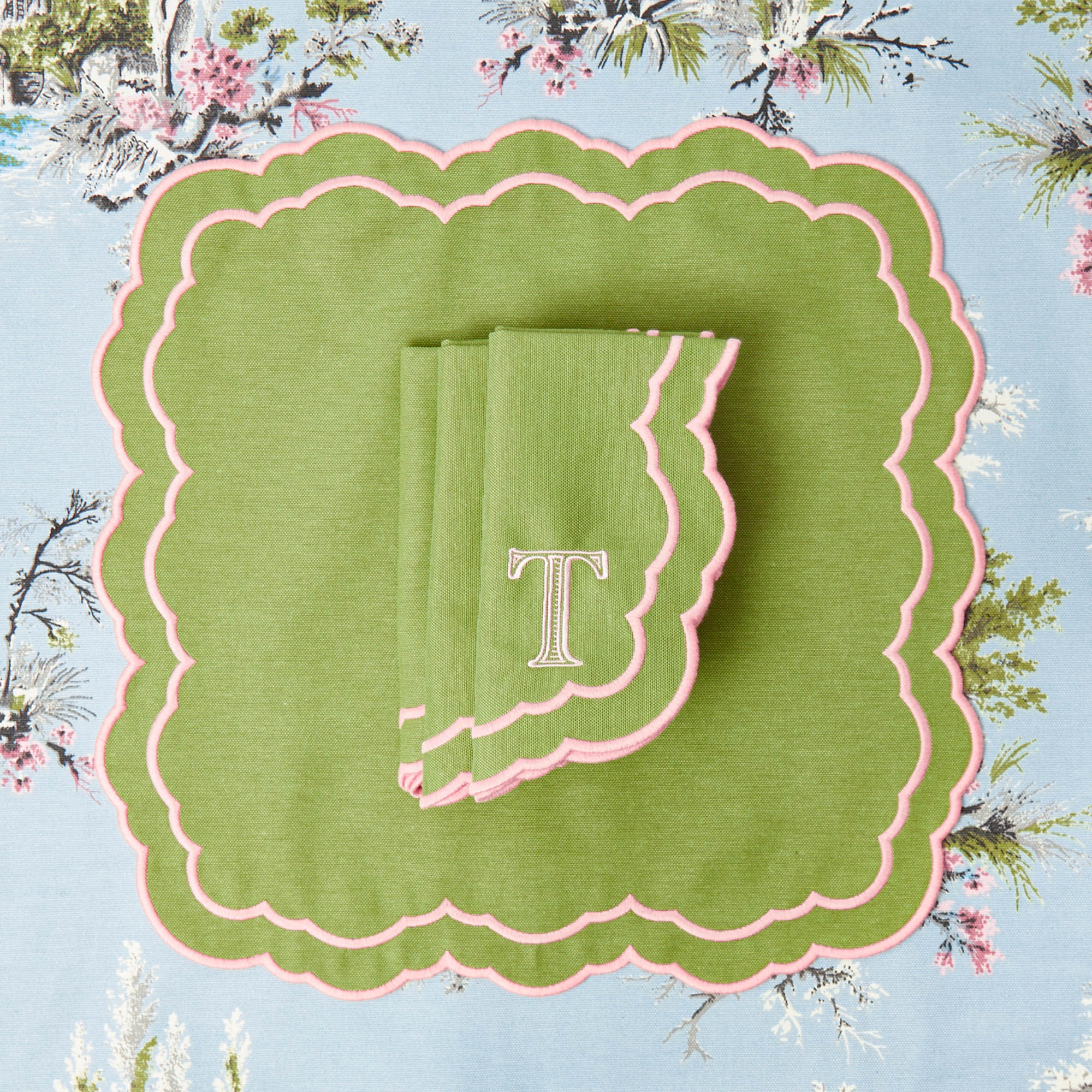 Valérie Green & Pink Napkins (Set of 4)