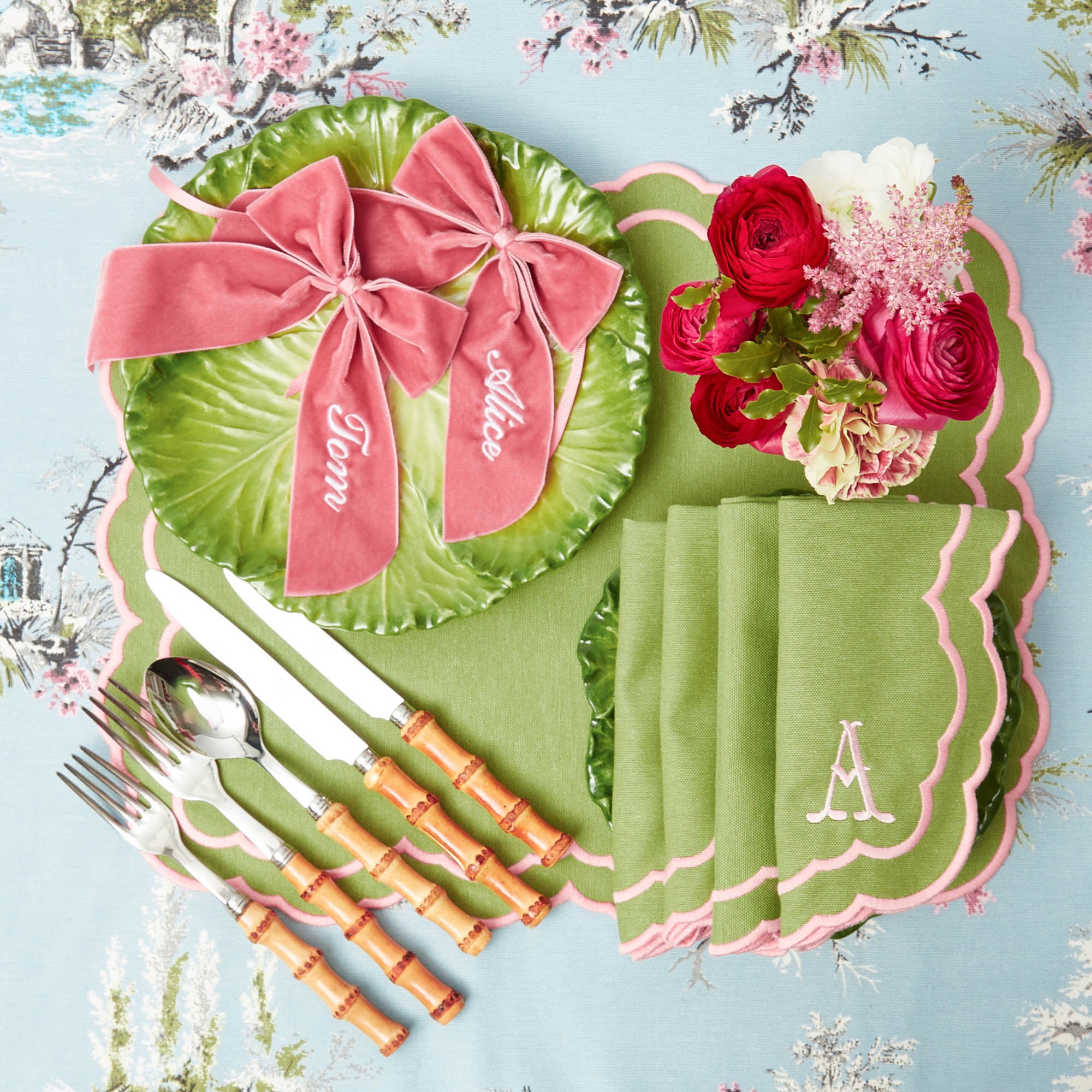 Valérie Green & Pink Napkins (Set of 4)