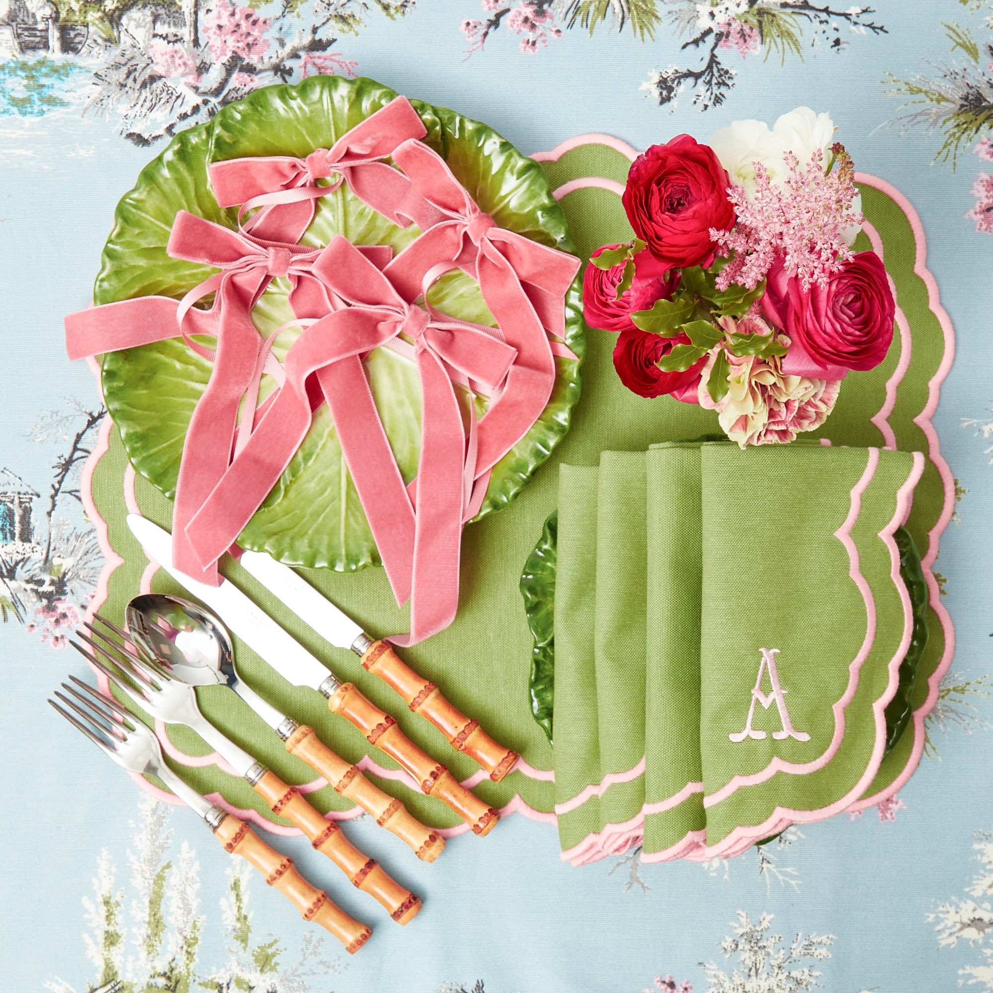 Valérie Green & Pink Napkins (Set of 4)