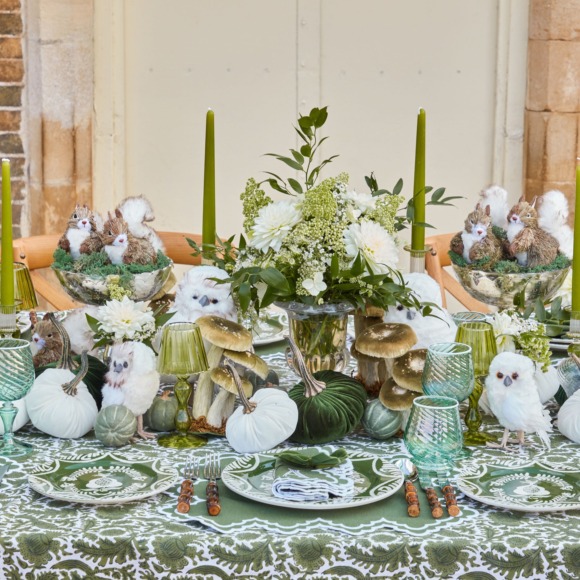 Moss Green & White Velvet Pumpkin Family