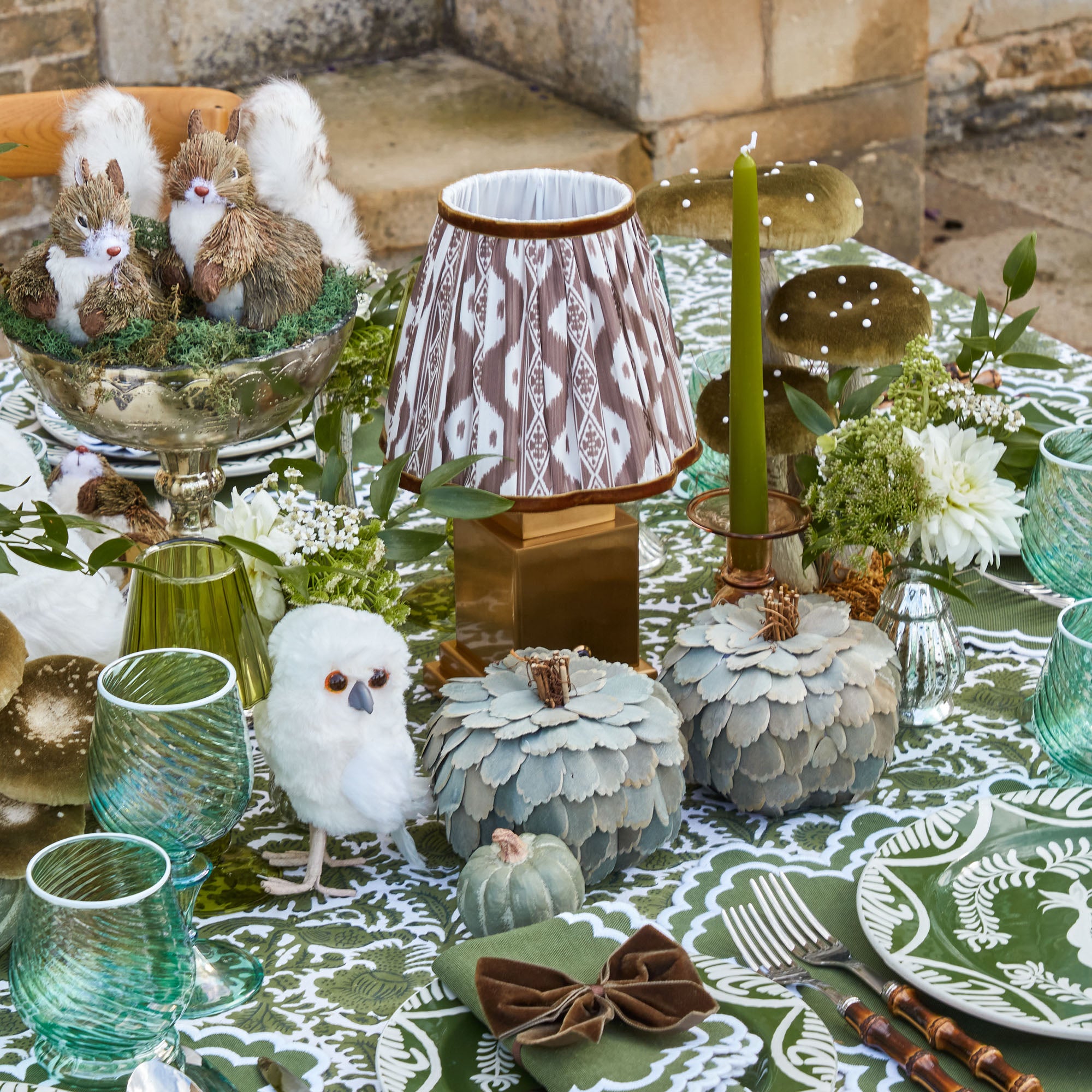 Square Rechargeable Lamp with Chocolate Ikat Shade (18cm)