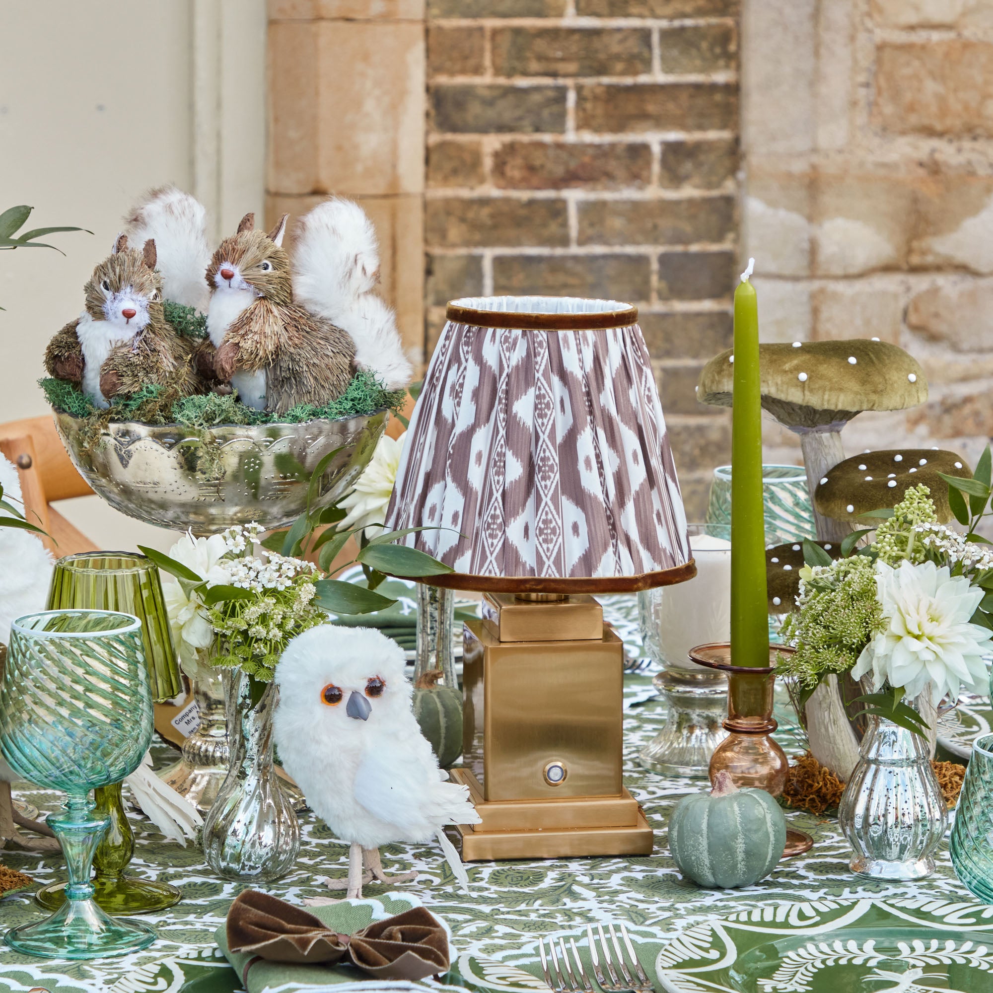 Square Rechargeable Lamp with Chocolate Ikat Shade (18cm)