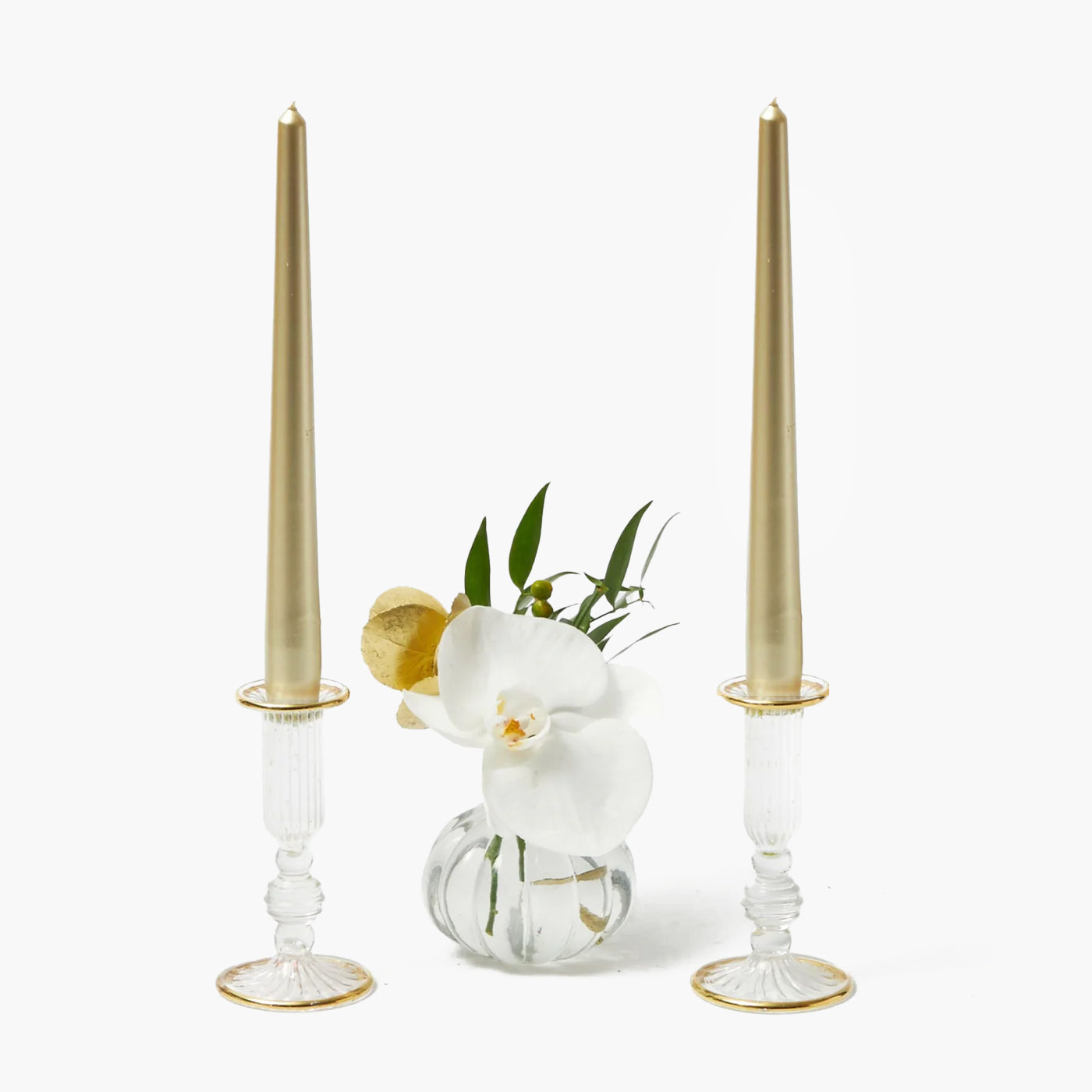 Enhance your holiday gatherings with the classic charm of our Pair of Joy Gold Fluted Candle Holders, designed to bring a touch of elegance to your Christmas festivities.