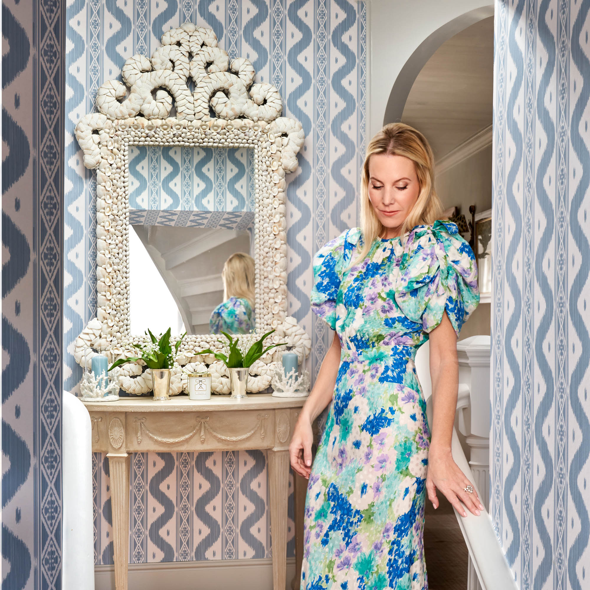 Blue Ikat Stripe Wallpaper