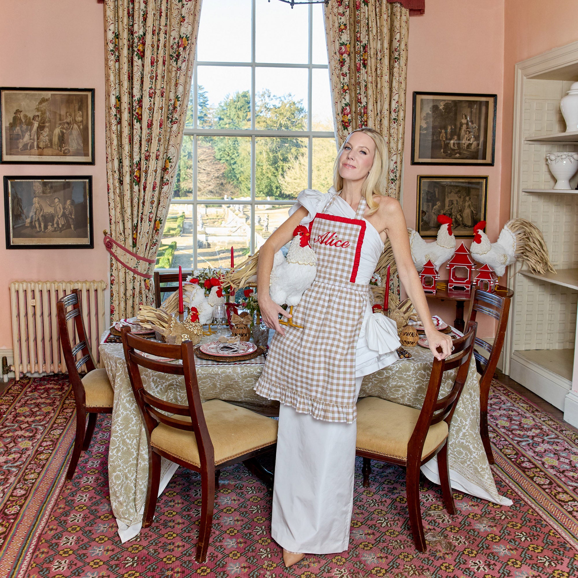 Rossina Putty Gingham & Red Apron