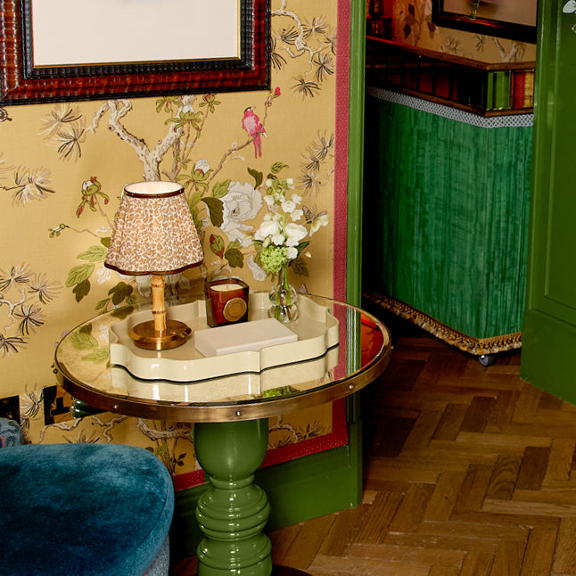 Short Bamboo Rechargeable Lamp with Leopard Shade (18cm)