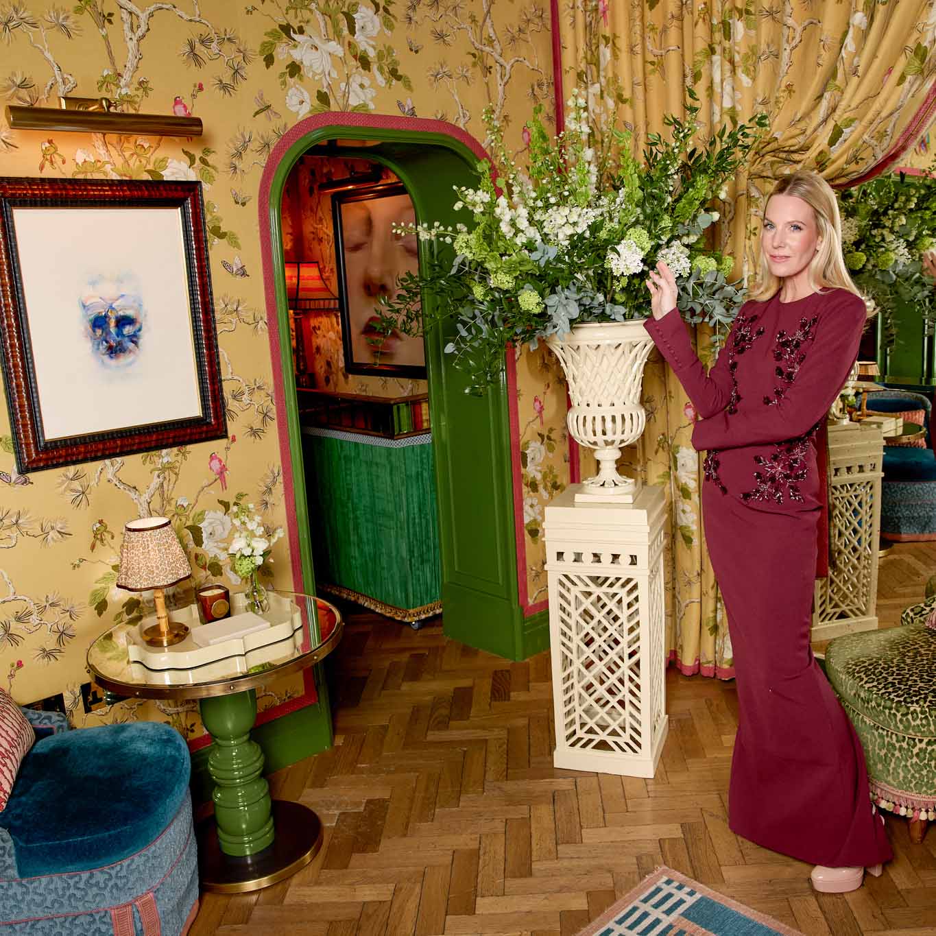 Short Bamboo Rechargeable Lamp with Leopard Shade (18cm)