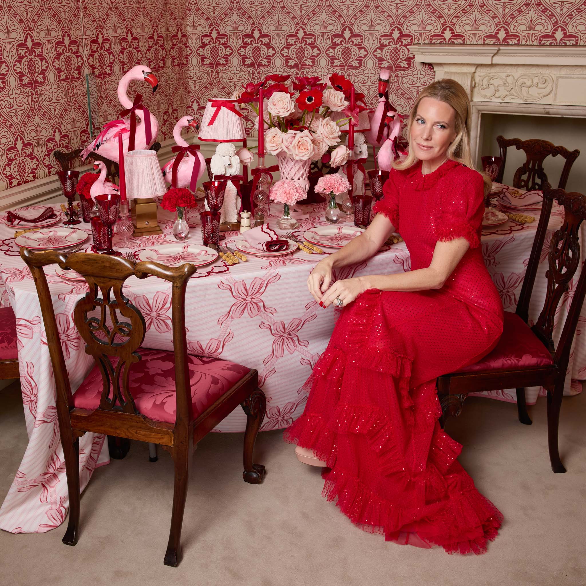 Audrey Pink & Red Bow Dinner Plate