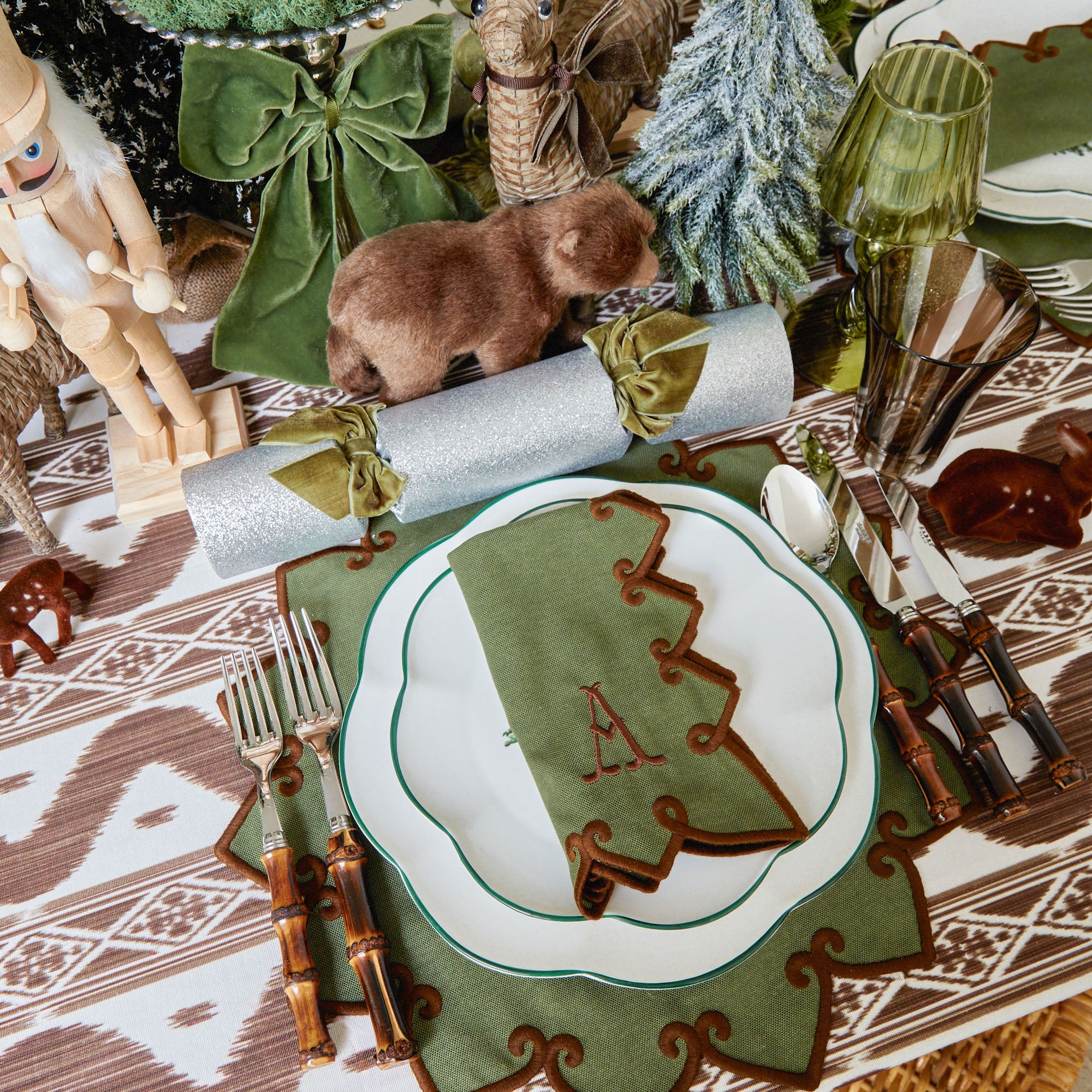 Create a warm and inviting atmosphere with Angelina Forest Green & Brown Napkins (Set of 4).