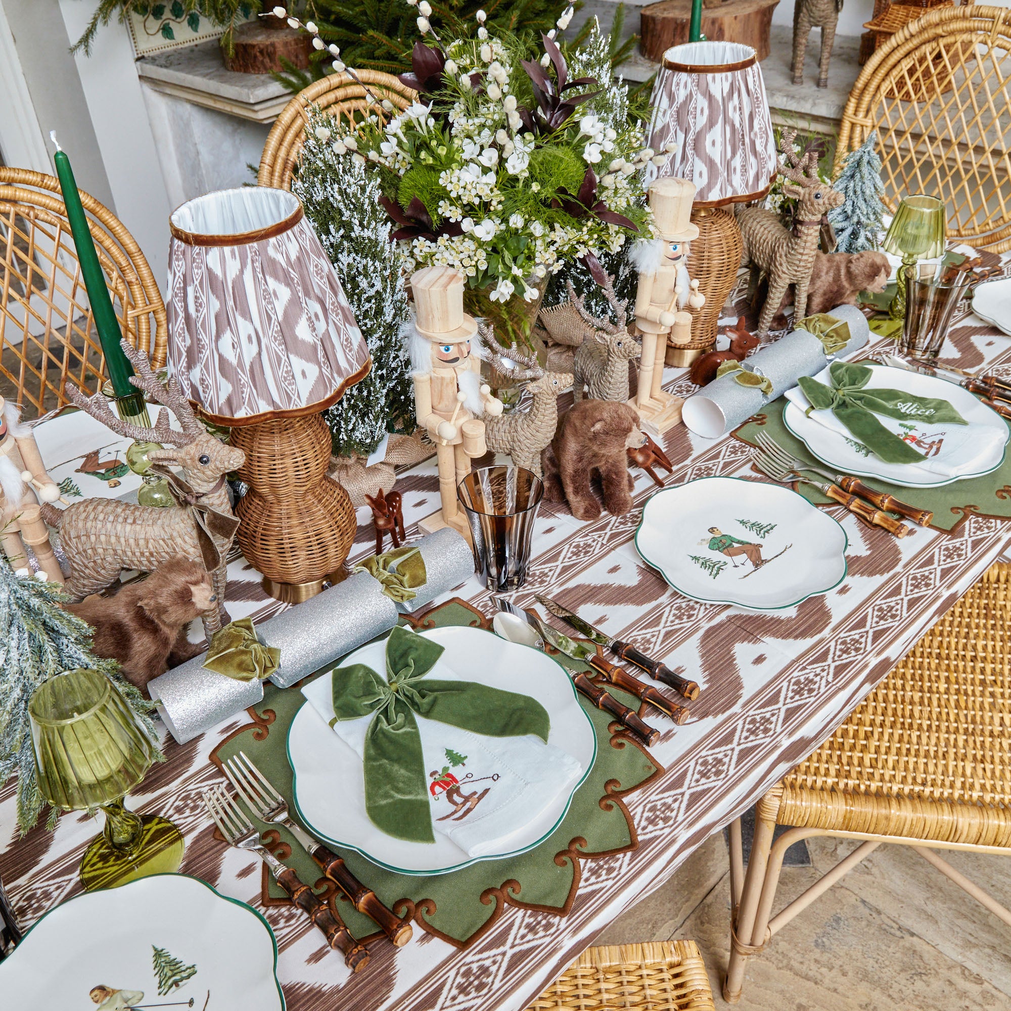 Decorate your dining space with the earthy elegance of Angelina Forest Green & Brown Placemats.